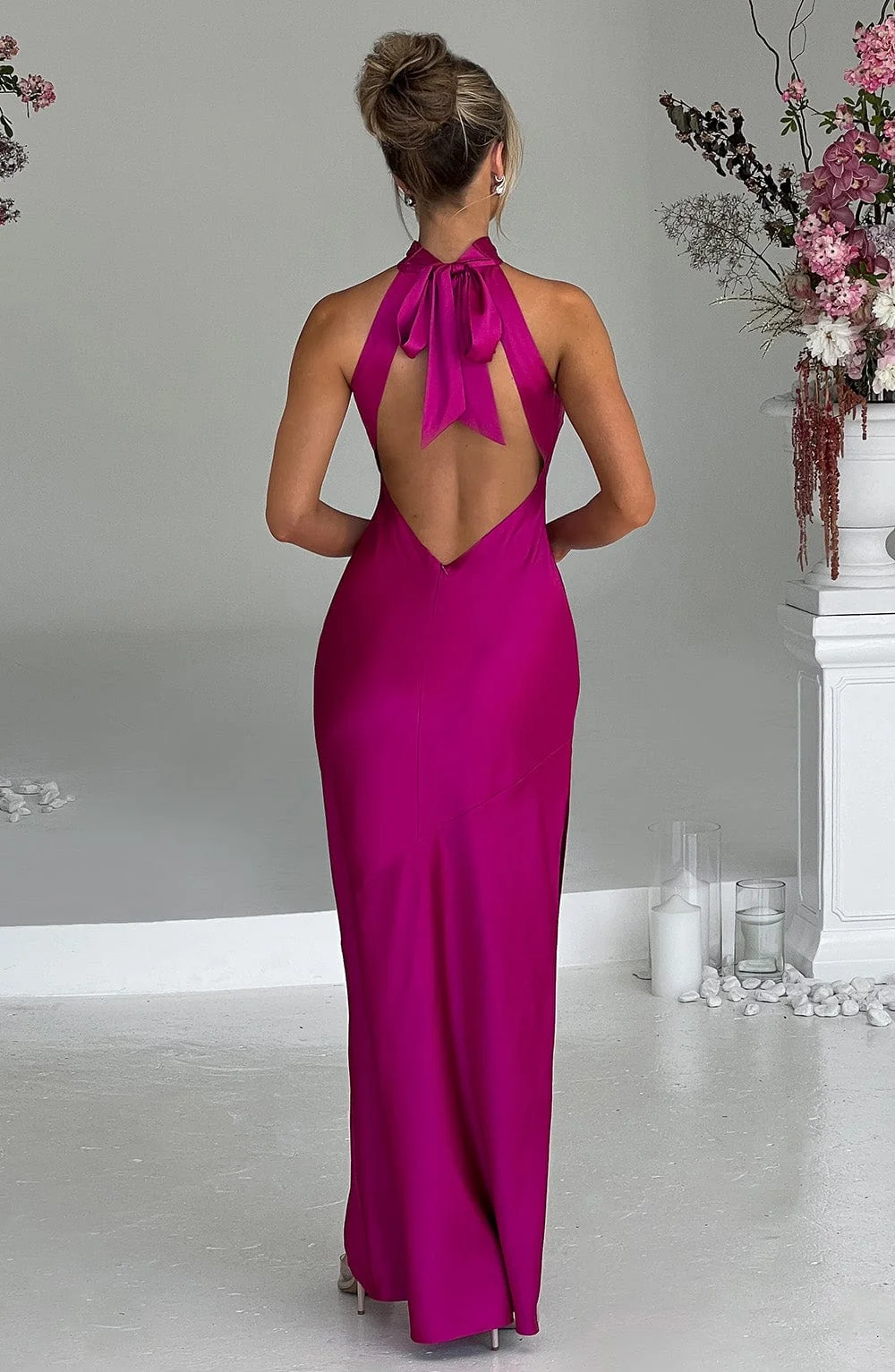 Pink Satin Bias Cut Maxi Dress - Backless Luxury Style
