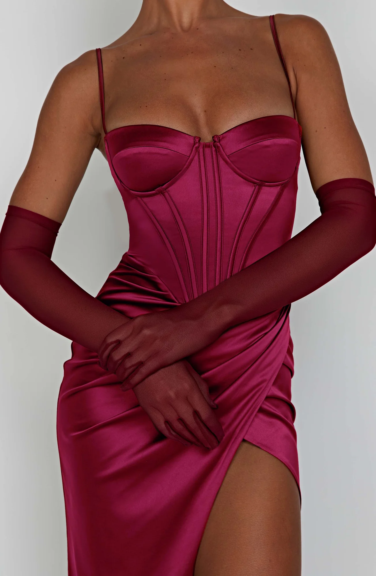 Mesh Elbow Length Gloves - Wine