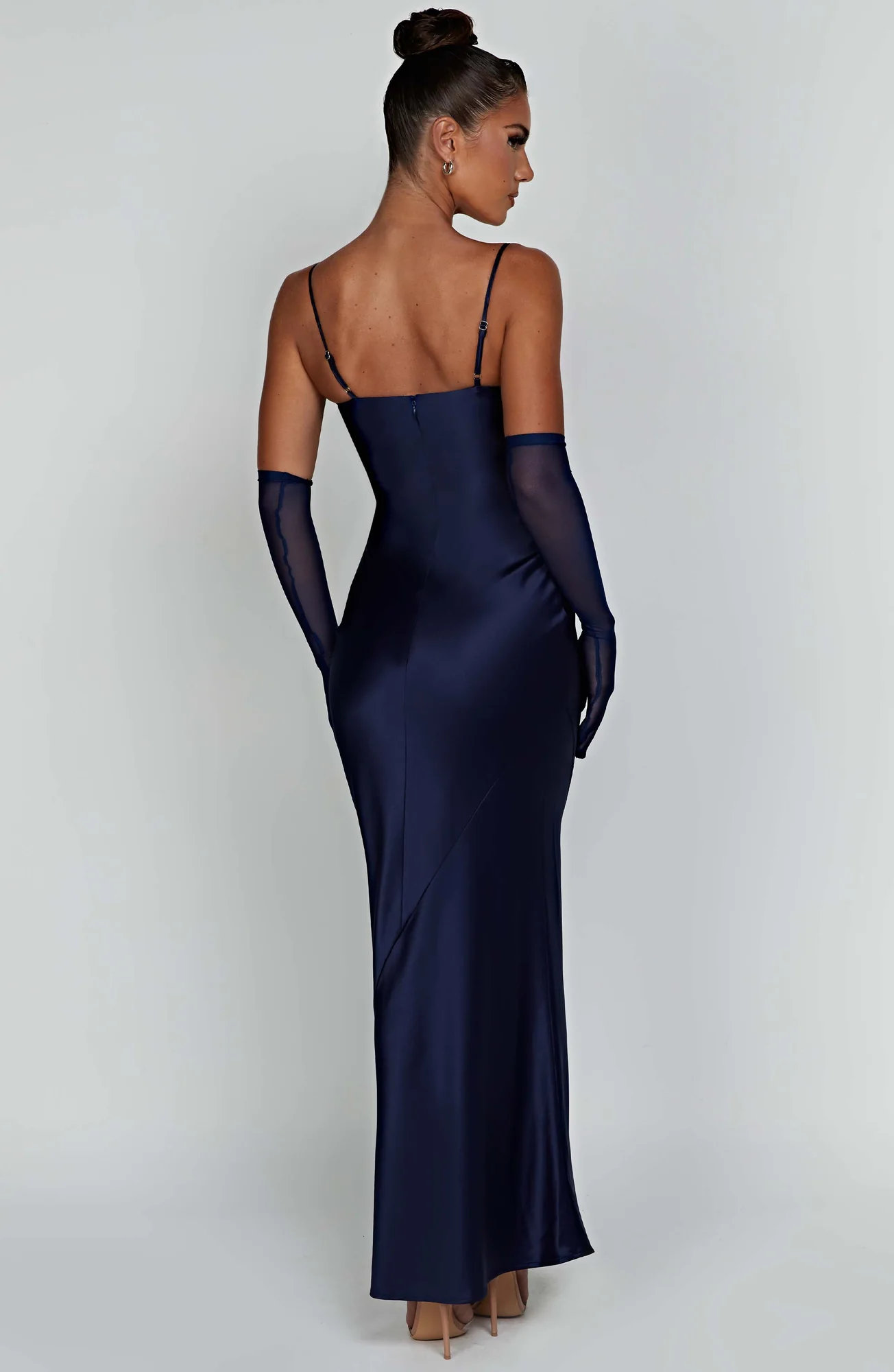 Navy Bias Cut Satin Maxi Dress