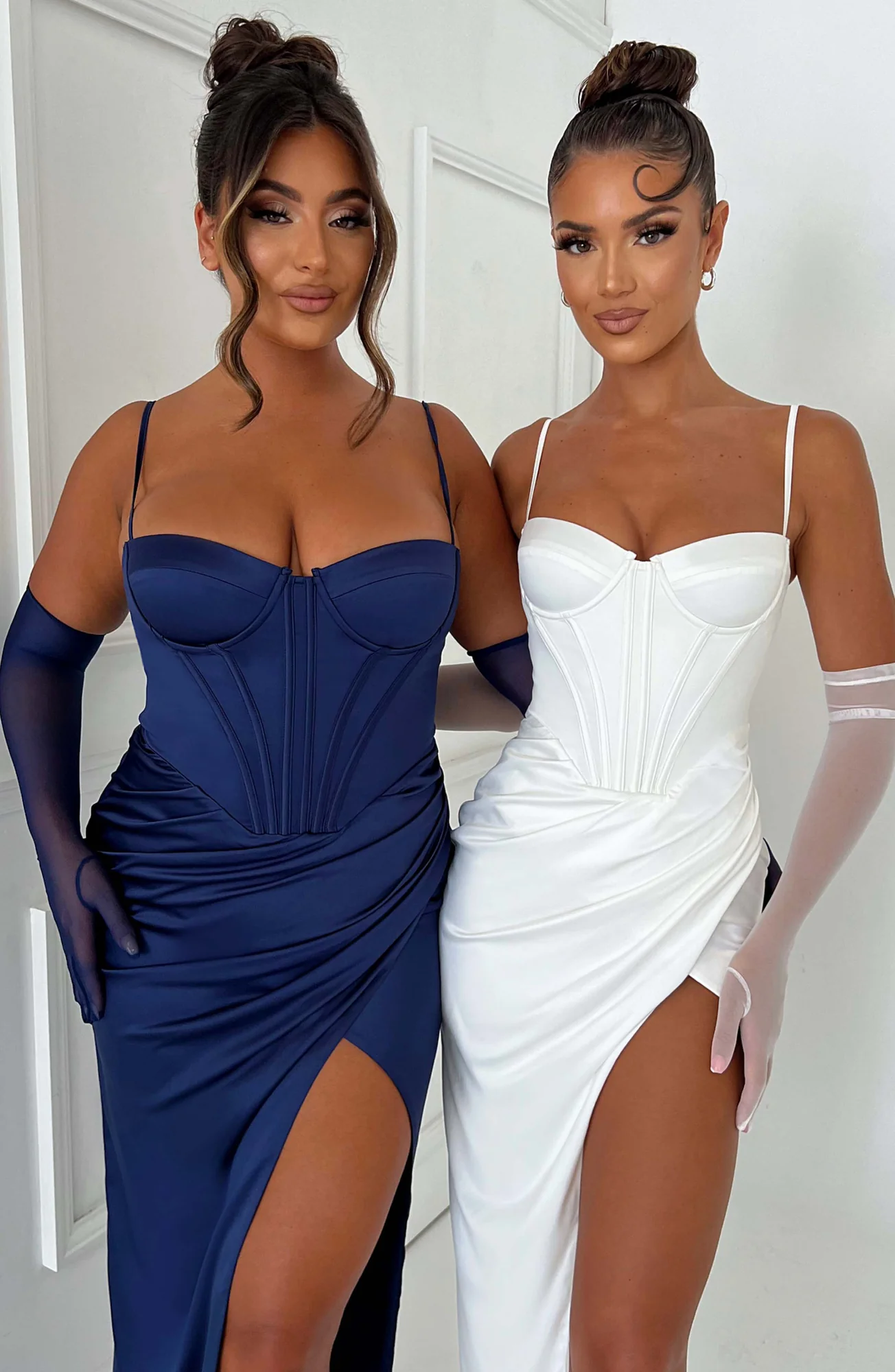 Navy Strapless Maxi Dress with Corset Waist Detail