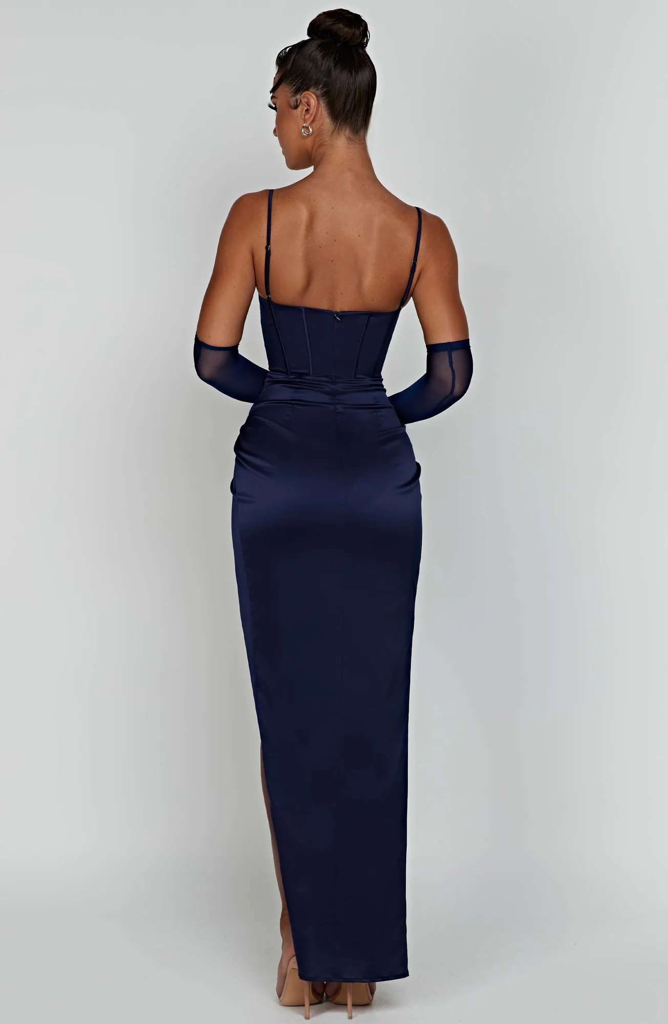 Navy Strapless Maxi Dress with Corset Waist Detail