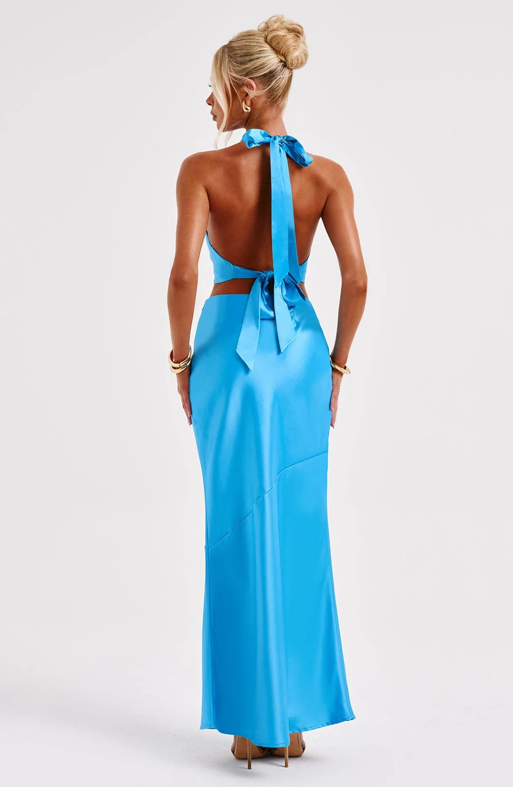 Blue Satin Bias Cut Maxi Skirt