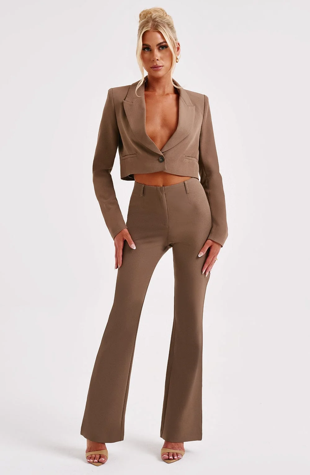 Tailored Mocha Cropped Jacket - Luxe Bengaline Fabric