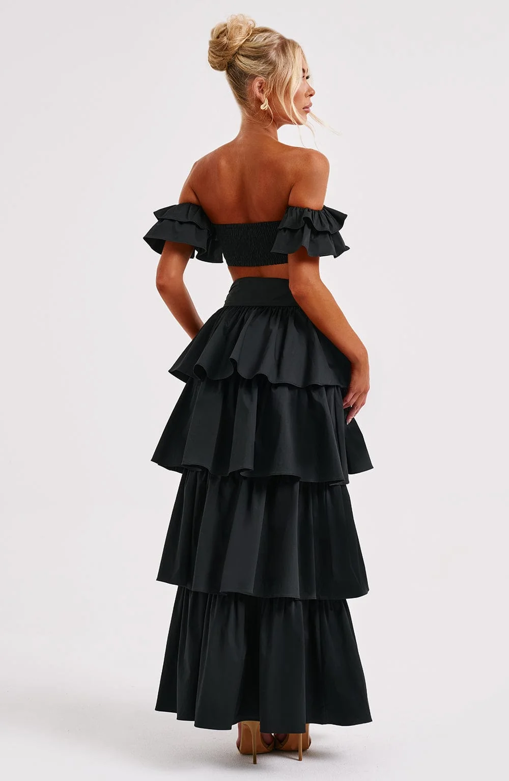 Black Ruffled Maxi Skirt in Premium Cotton