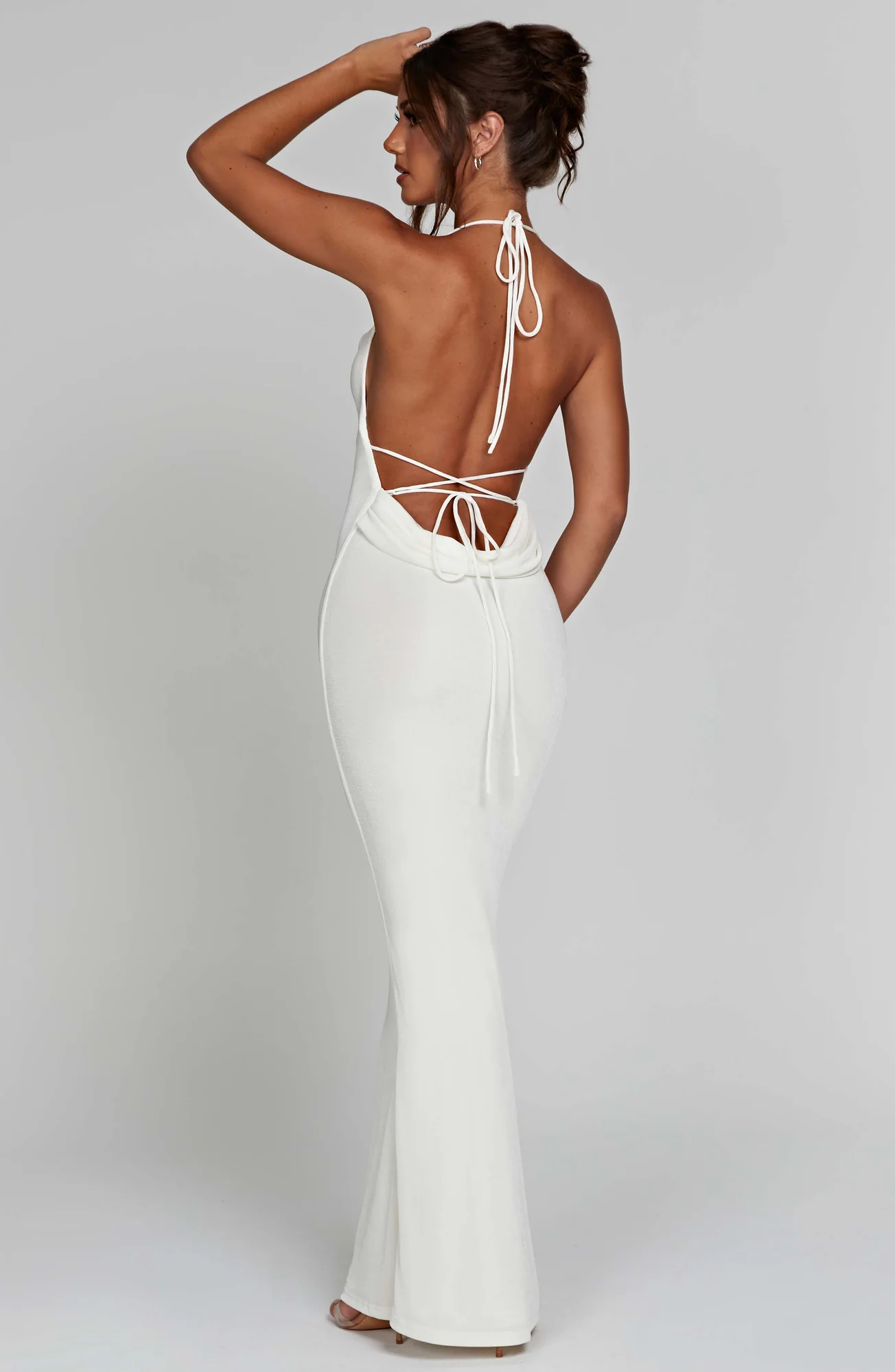 Ivory Textured Jersey Maxi Dress - Elegant Cowl Neck & Low Back