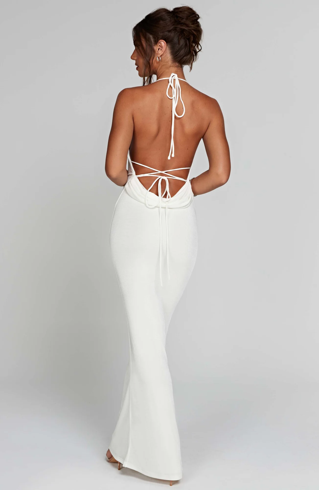 Ivory Textured Jersey Maxi Dress - Elegant Cowl Neck & Low Back