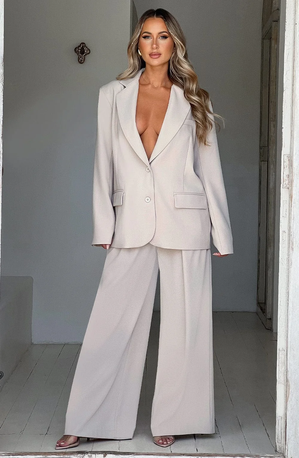 Beige Tailored Wide Leg Pants - Premium Soft Fabric