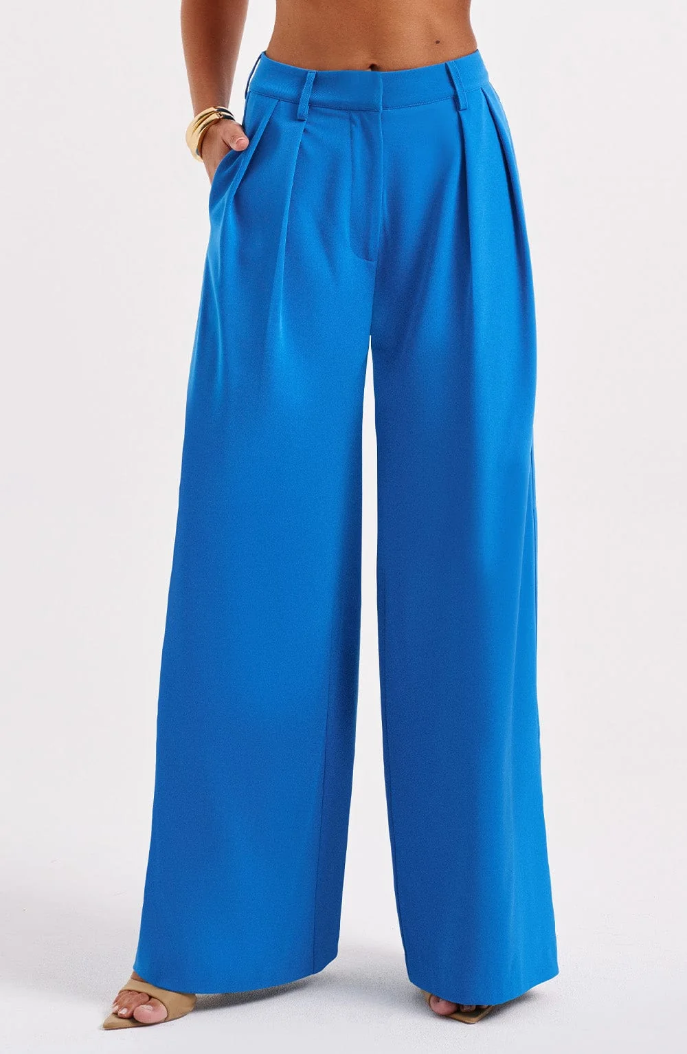 Blue Tailored High-Waisted Pants