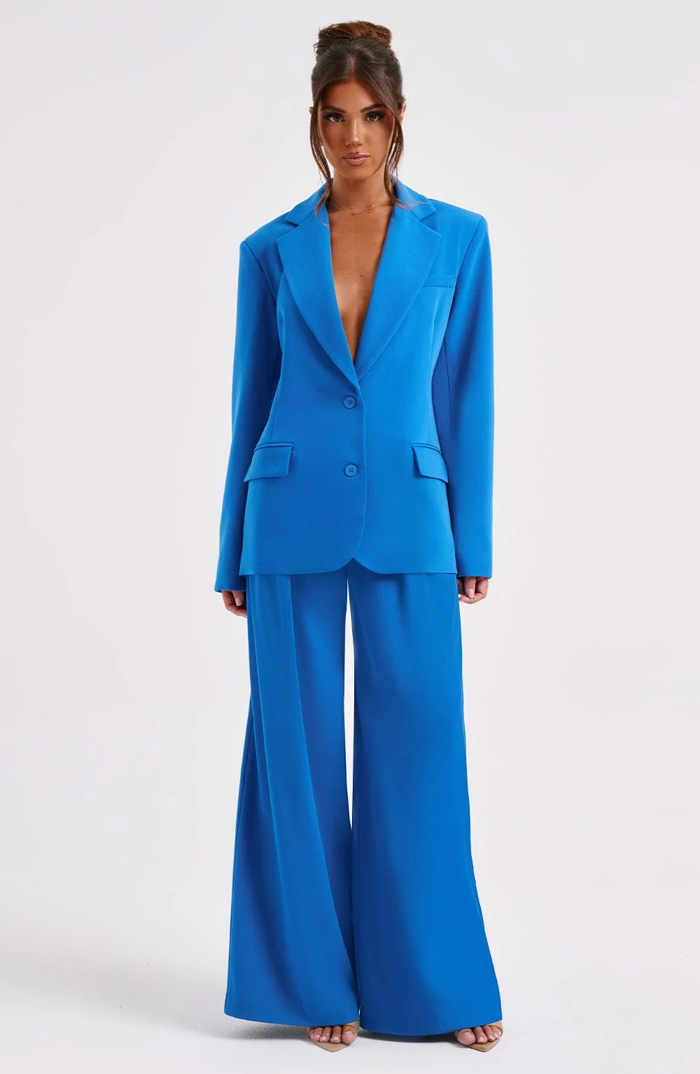 Blue Tailored High-Waisted Pants