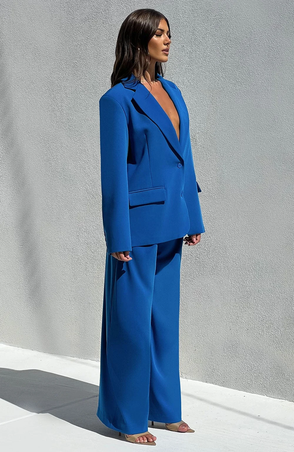Blue Tailored High-Waisted Pants