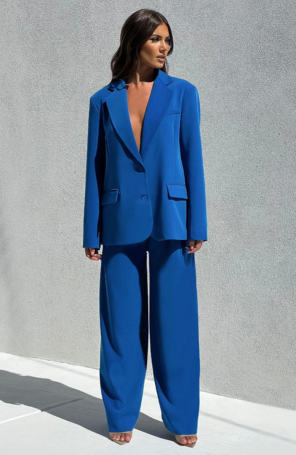 Blue Tailored High-Waisted Pants