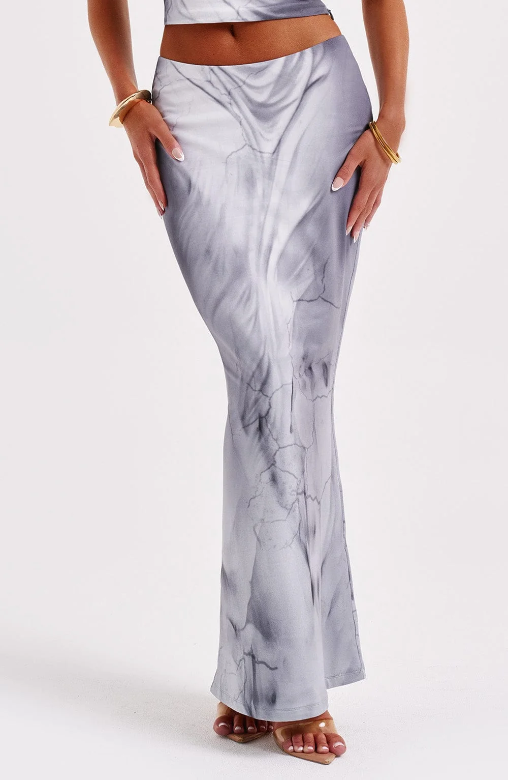 Grey Body Print Maxi Skirt - Sleek Silhouette & Smooth Fit