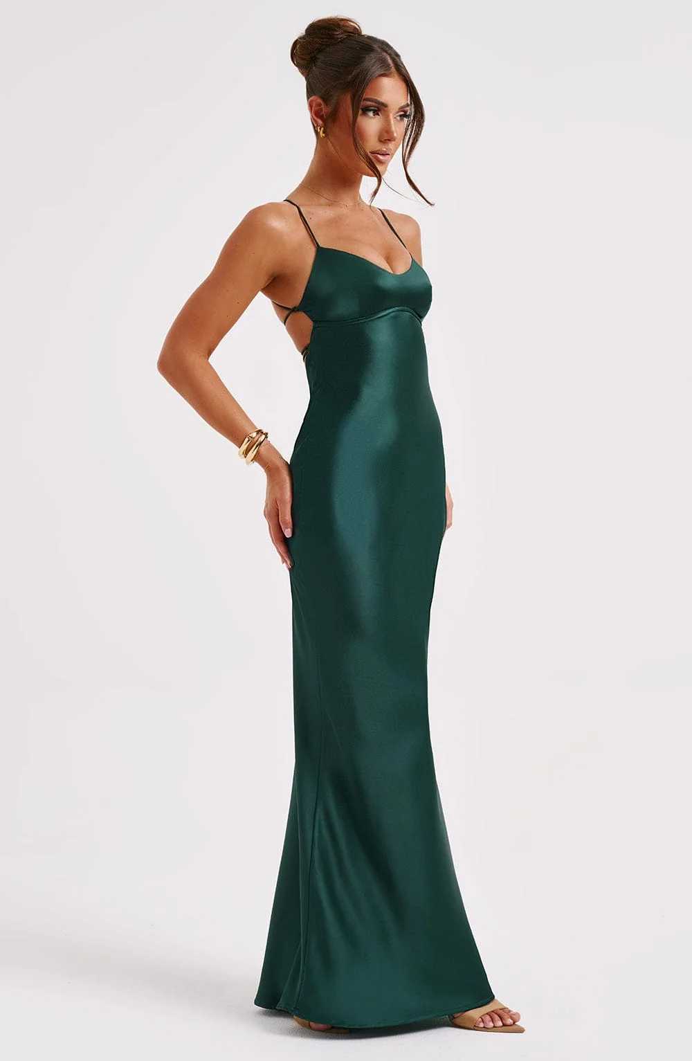 Emerald Bias Cut Maxi Dress - Elegant Evening Gown