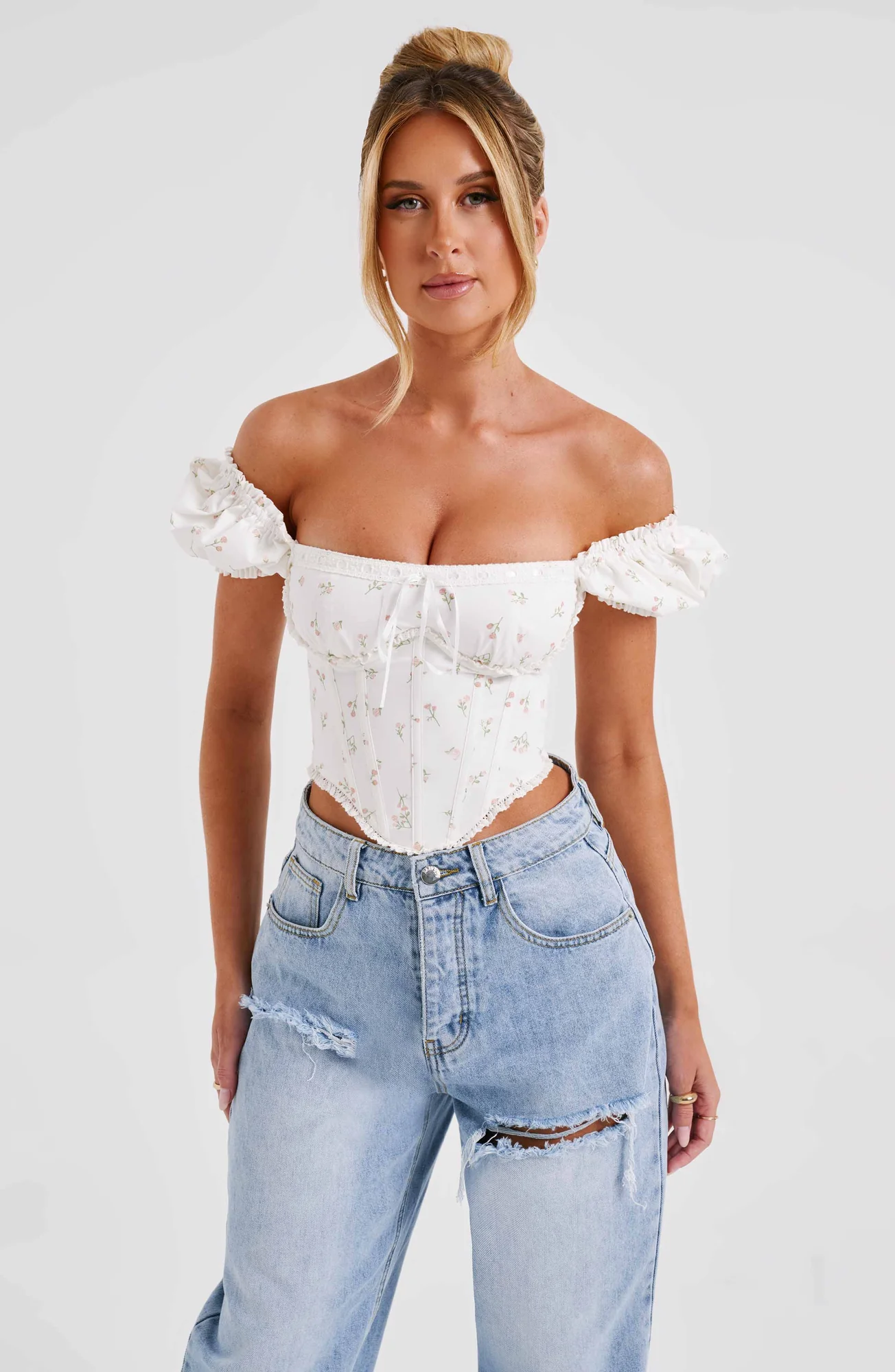 Blush Floral Print Corset Top for Women