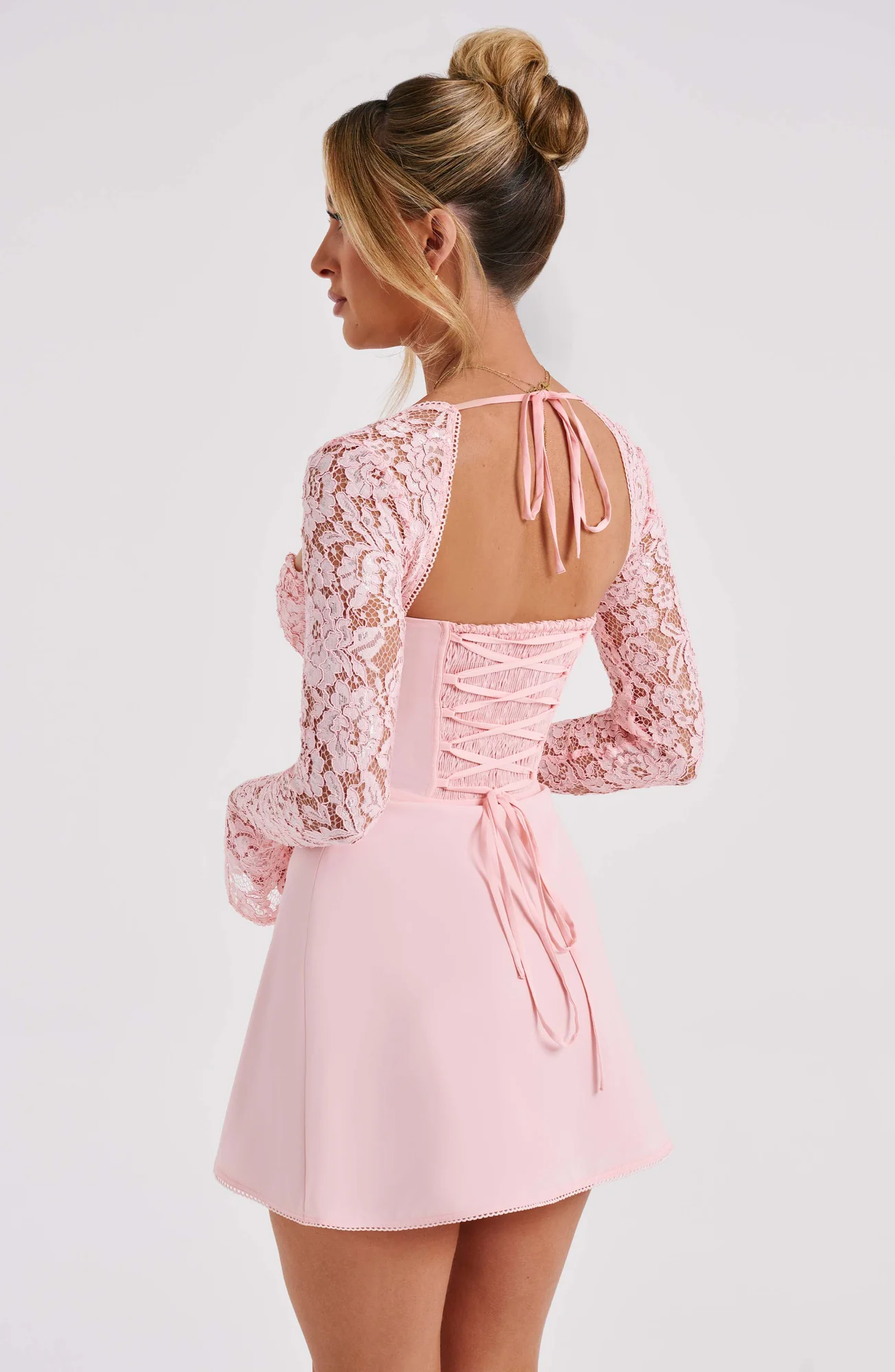 Blush Lace Flared Sleeve Mini Dress with Cupped Bust