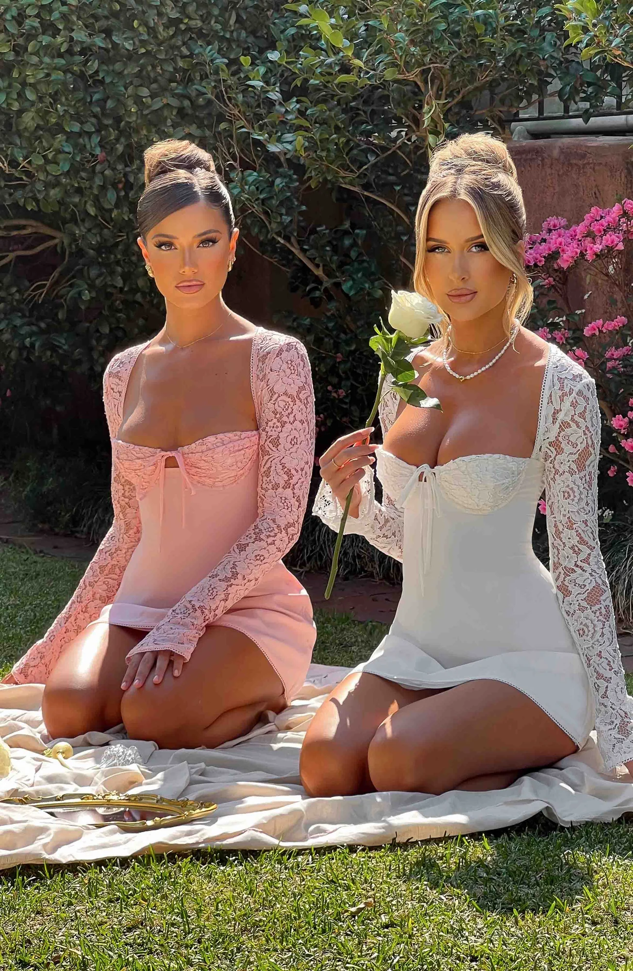 Blush Lace Flared Sleeve Mini Dress with Cupped Bust