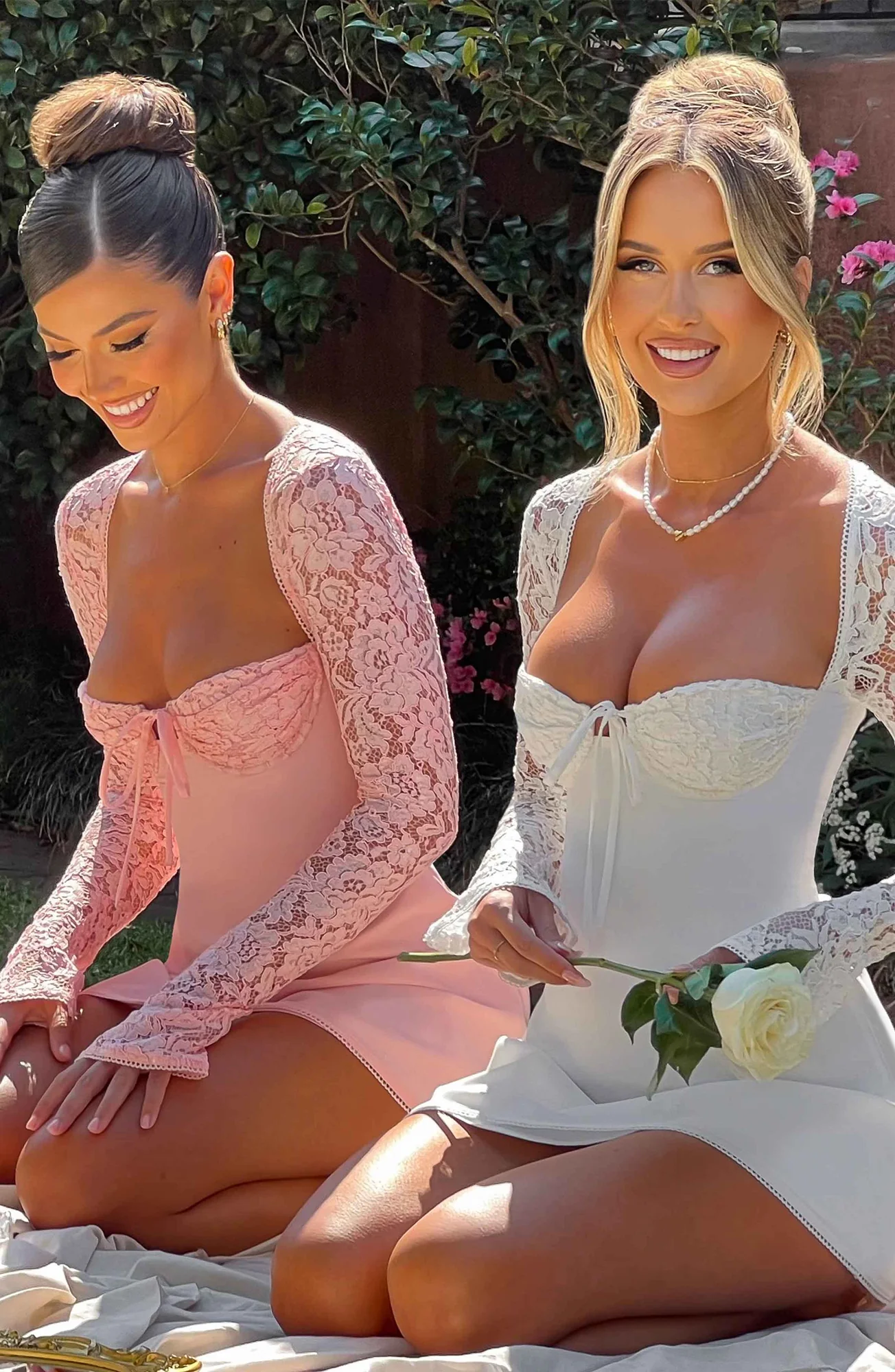 Blush Lace Flared Sleeve Mini Dress with Cupped Bust