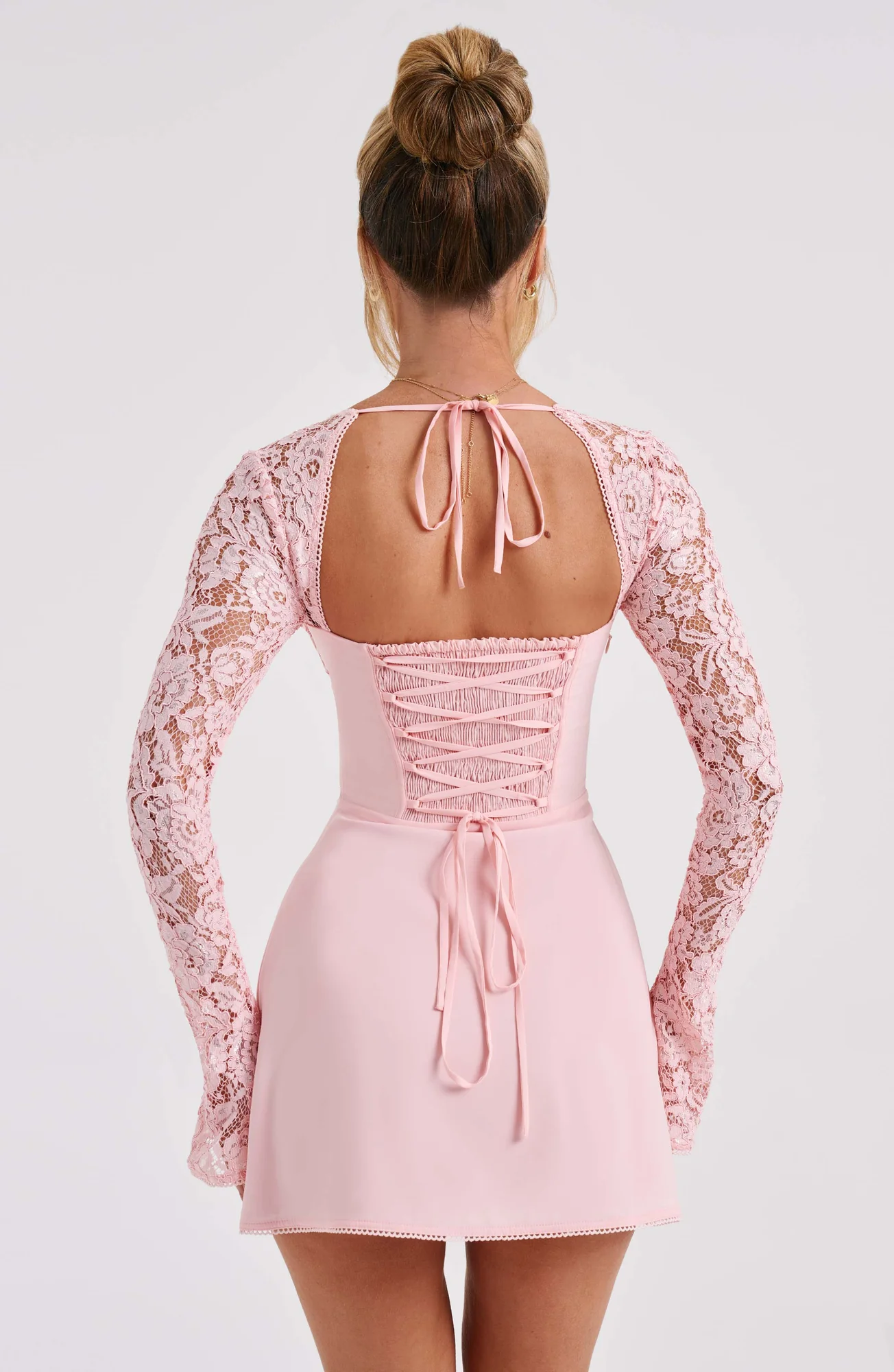 Blush Lace Flared Sleeve Mini Dress with Cupped Bust