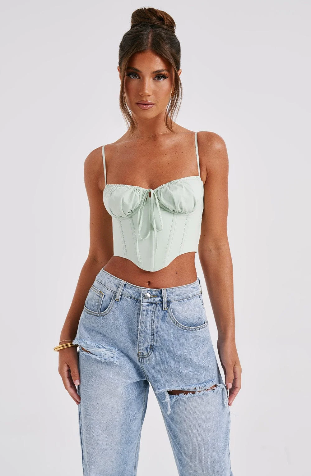 Sage Cotton Corset with Underwired Bust - Womens Stylish Bralette