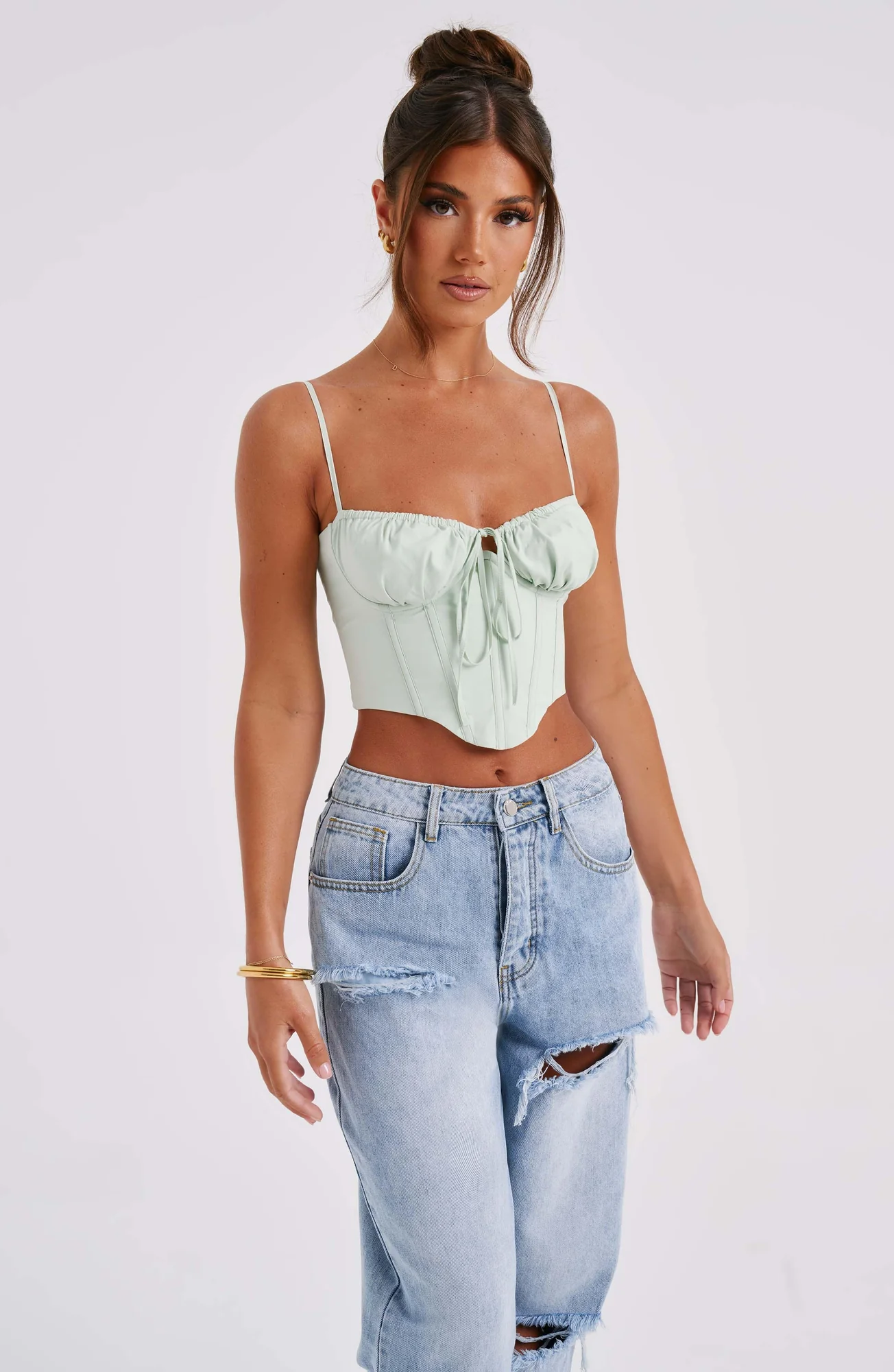 Sage Cotton Corset with Underwired Bust - Womens Stylish Bralette