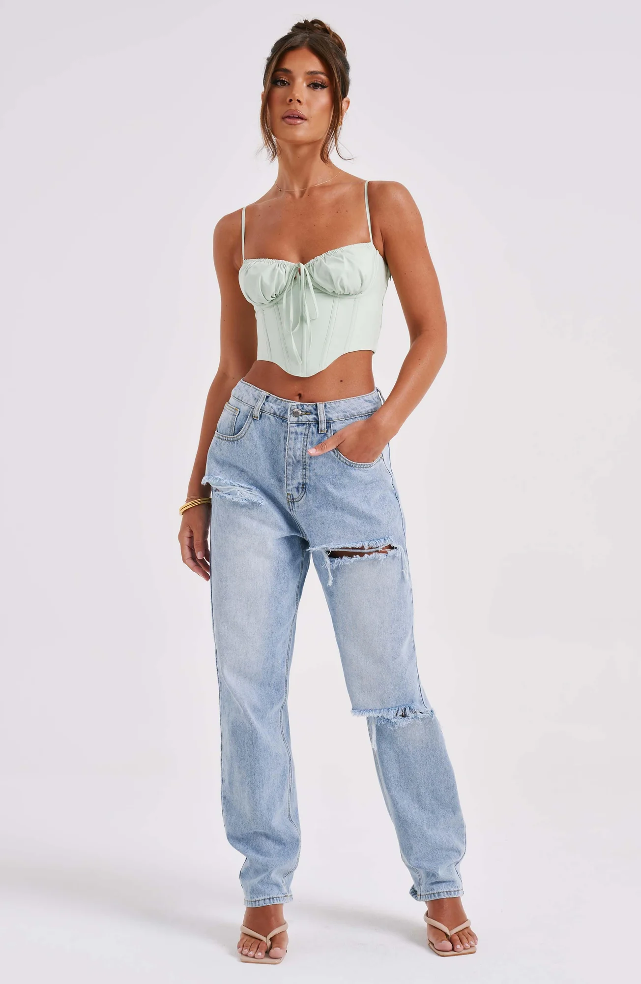 Sage Cotton Corset with Underwired Bust - Womens Stylish Bralette