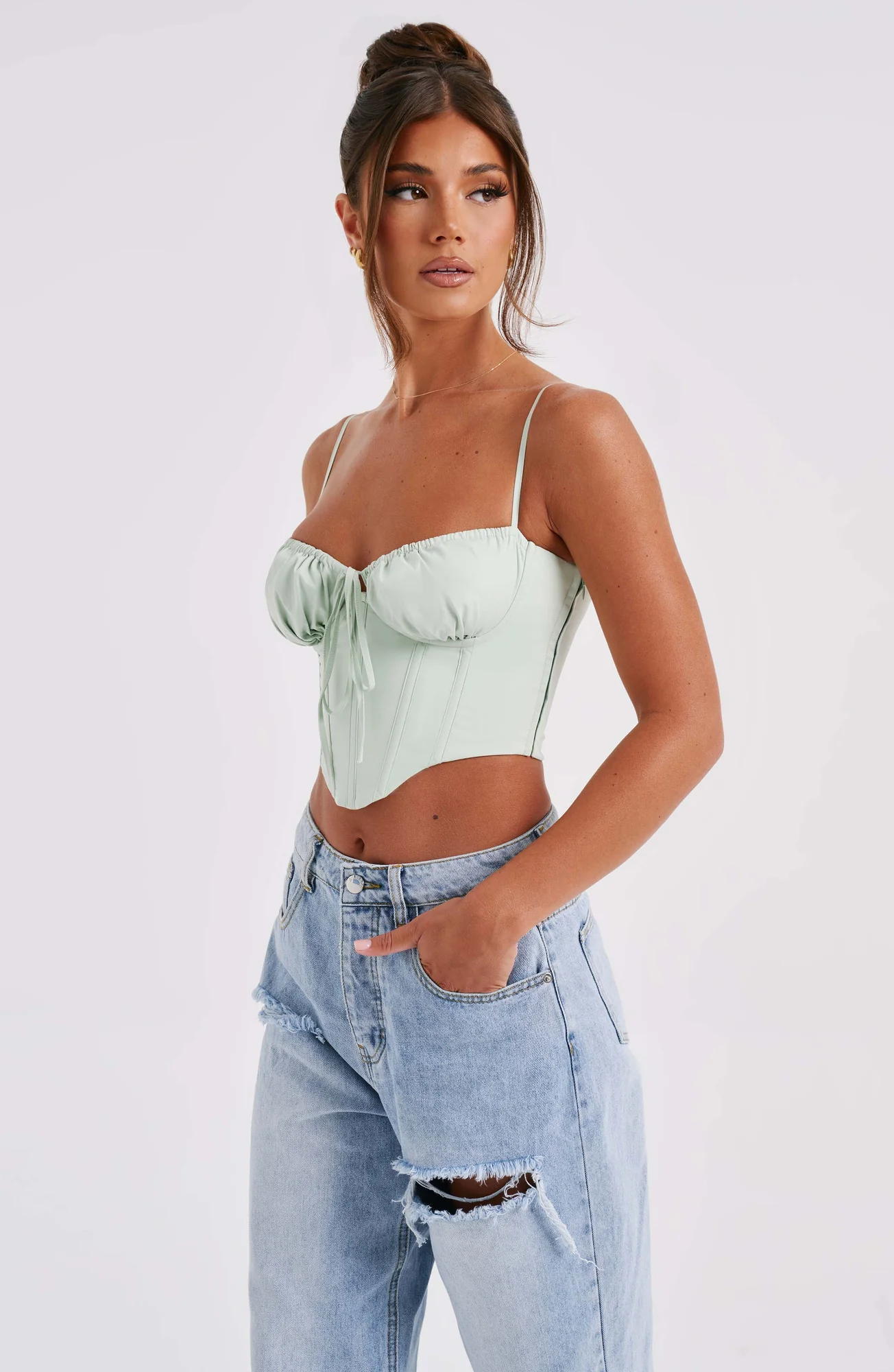 Sage Cotton Corset with Underwired Bust - Womens Stylish Bralette