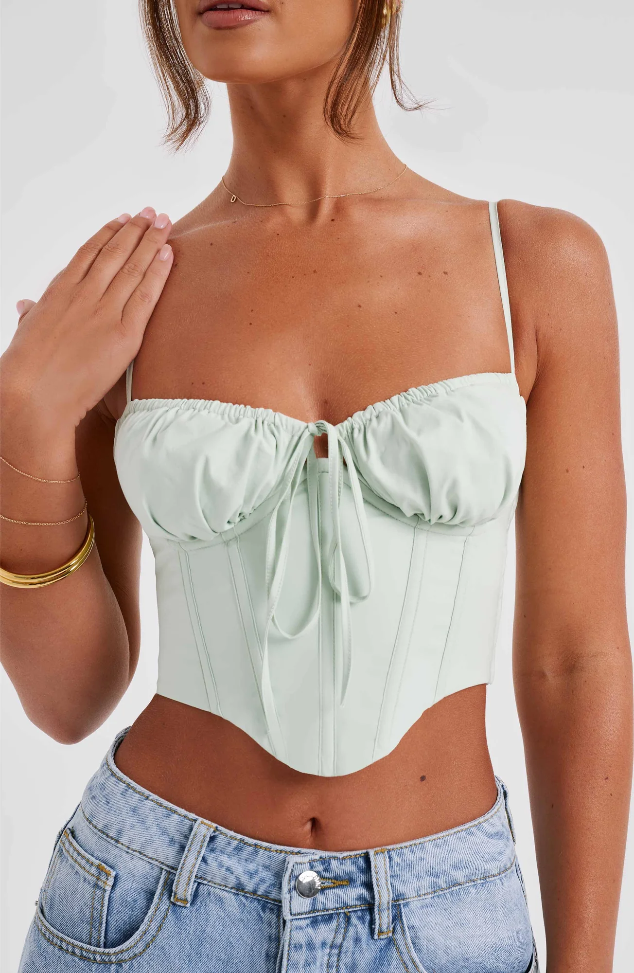 Sage Cotton Corset with Underwired Bust - Womens Stylish Bralette