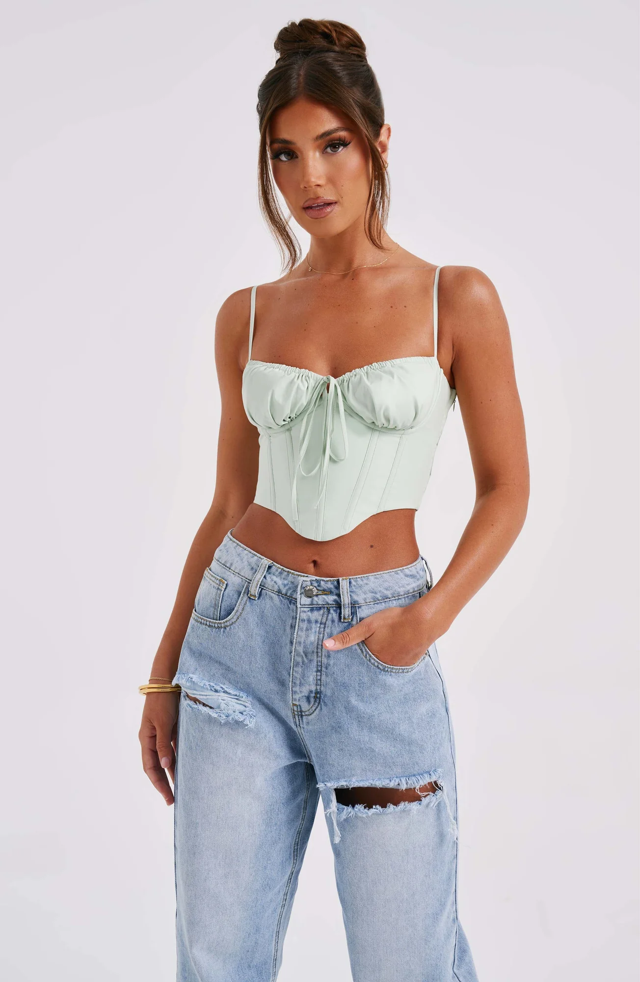 Sage Cotton Corset with Underwired Bust - Womens Stylish Bralette