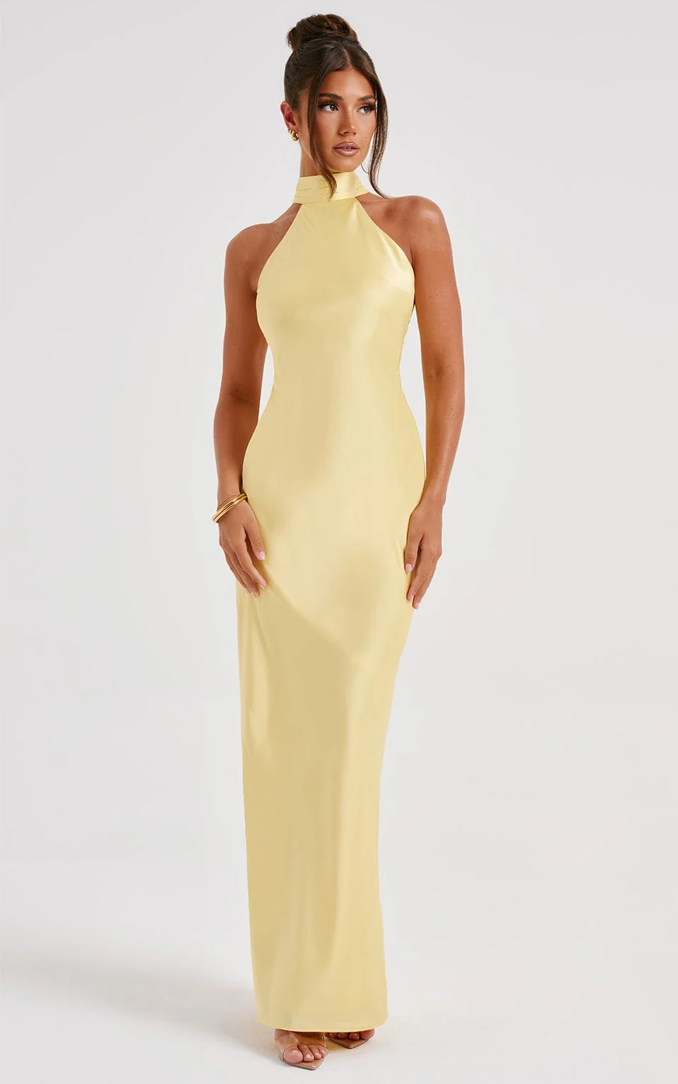 Lemon Satin Backless Maxi Dress