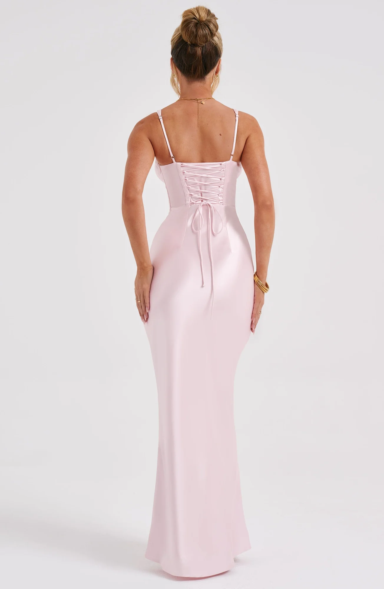 Blush Halter Strap Maxi Dress with Corset Bodice