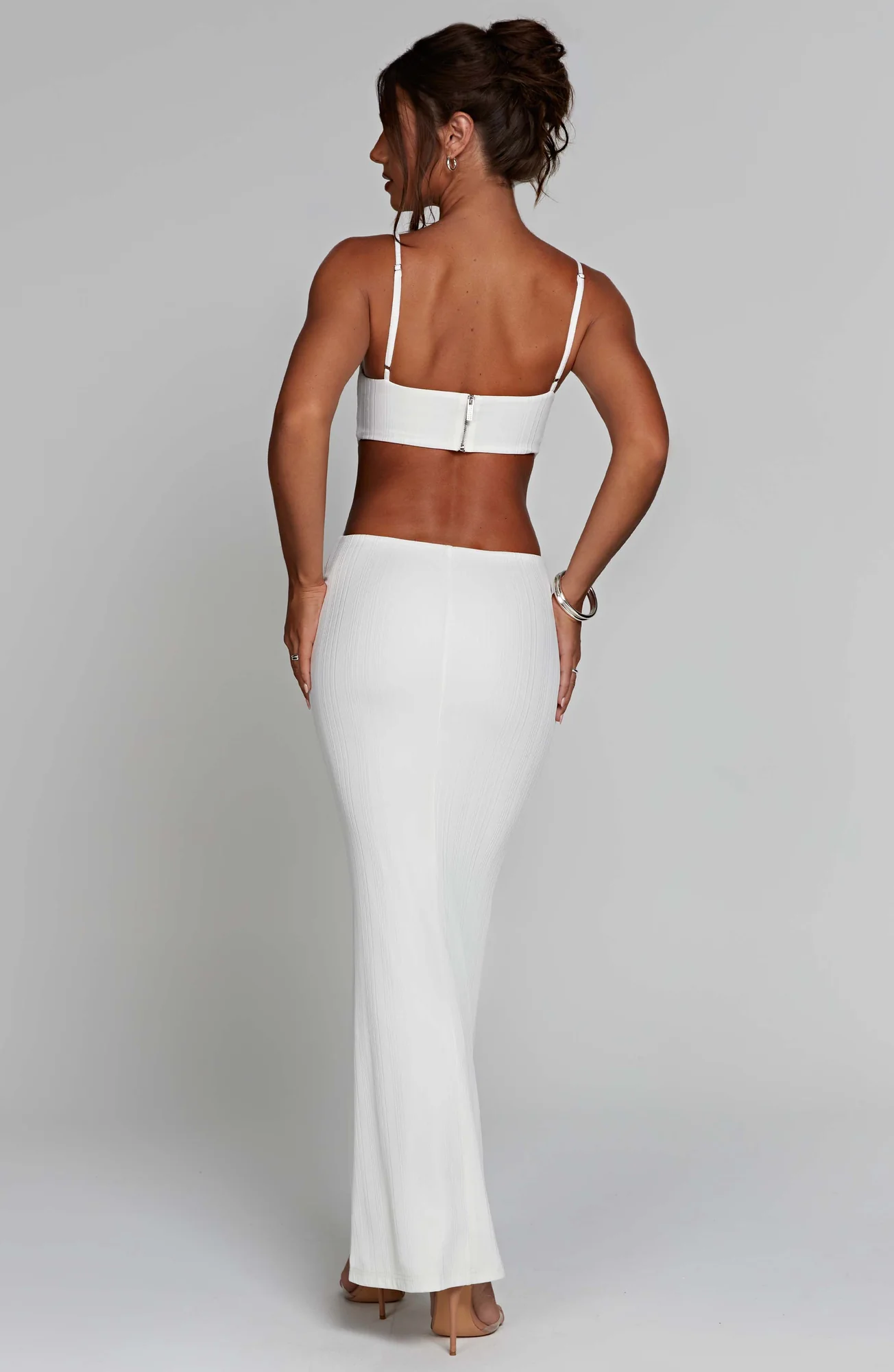 White Ribbed Jersey Maxi Dress with Cut-Out Design