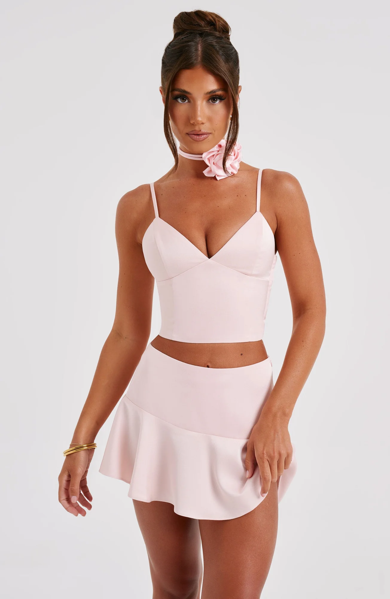 Luxury Satin Louisa Plunge Top - Elegant Blush Color