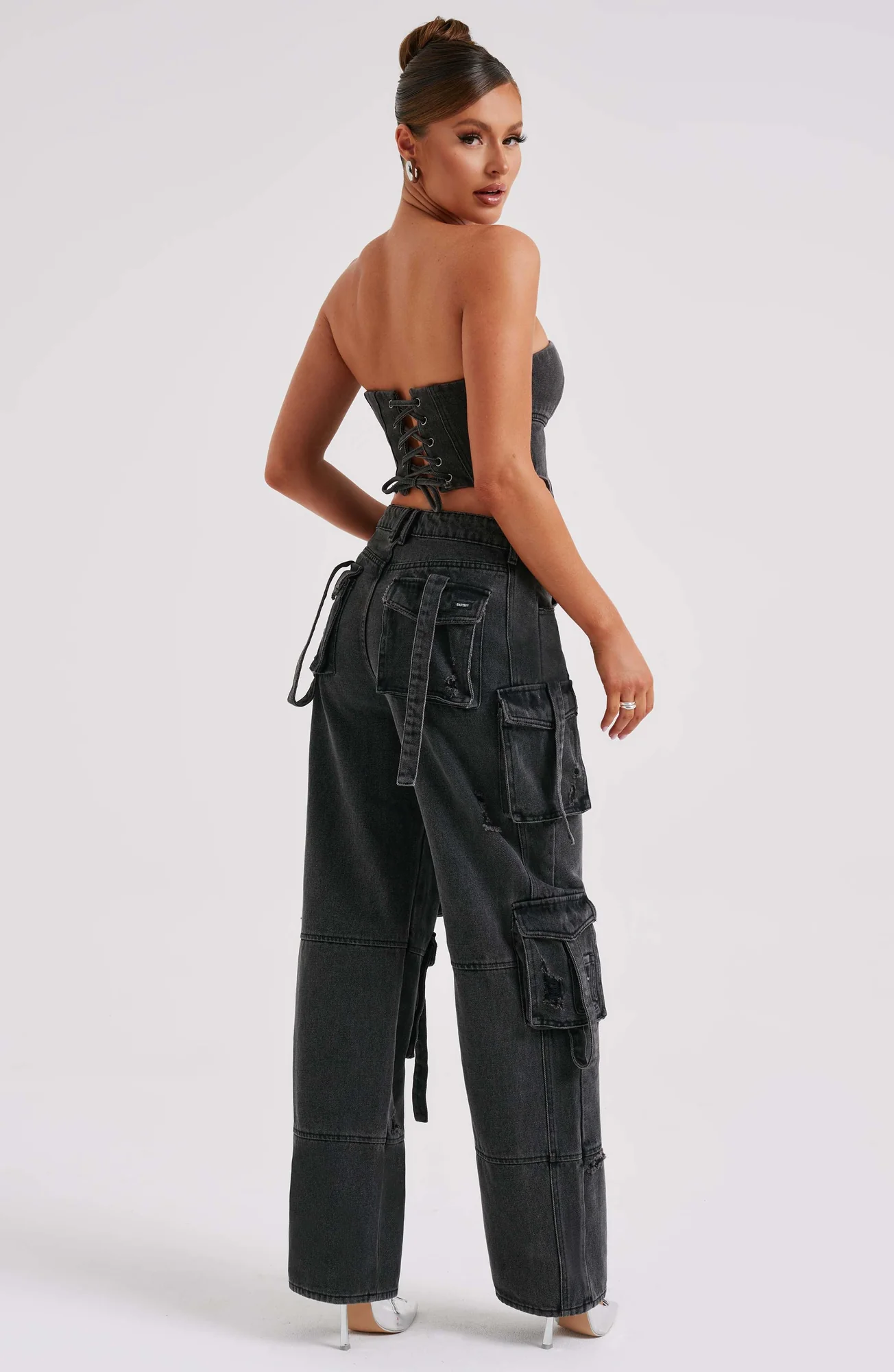 Black Cargo Pants - Premium Denim Wide Leg Fit