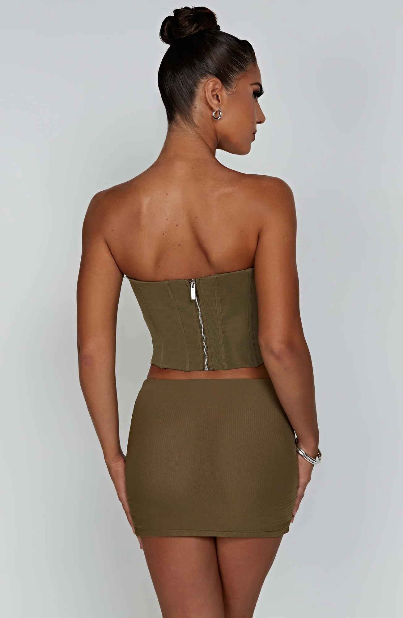 Khaki Jersey Mini Skirt with Split Detail - Low Waist Style