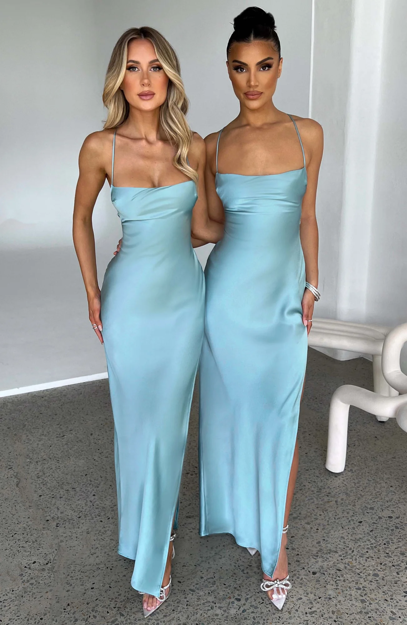 Turquoise Satin Strapless Maxi Dress - Elegant Evening Wear