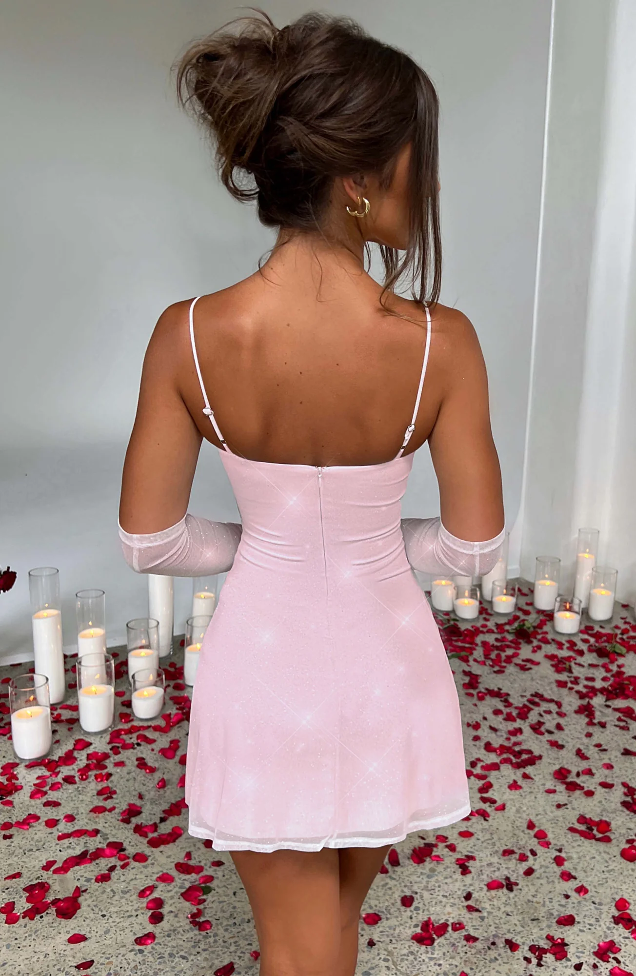 Pink Sparkle Mesh Mini Dress - Underwired Cups & Leg Split