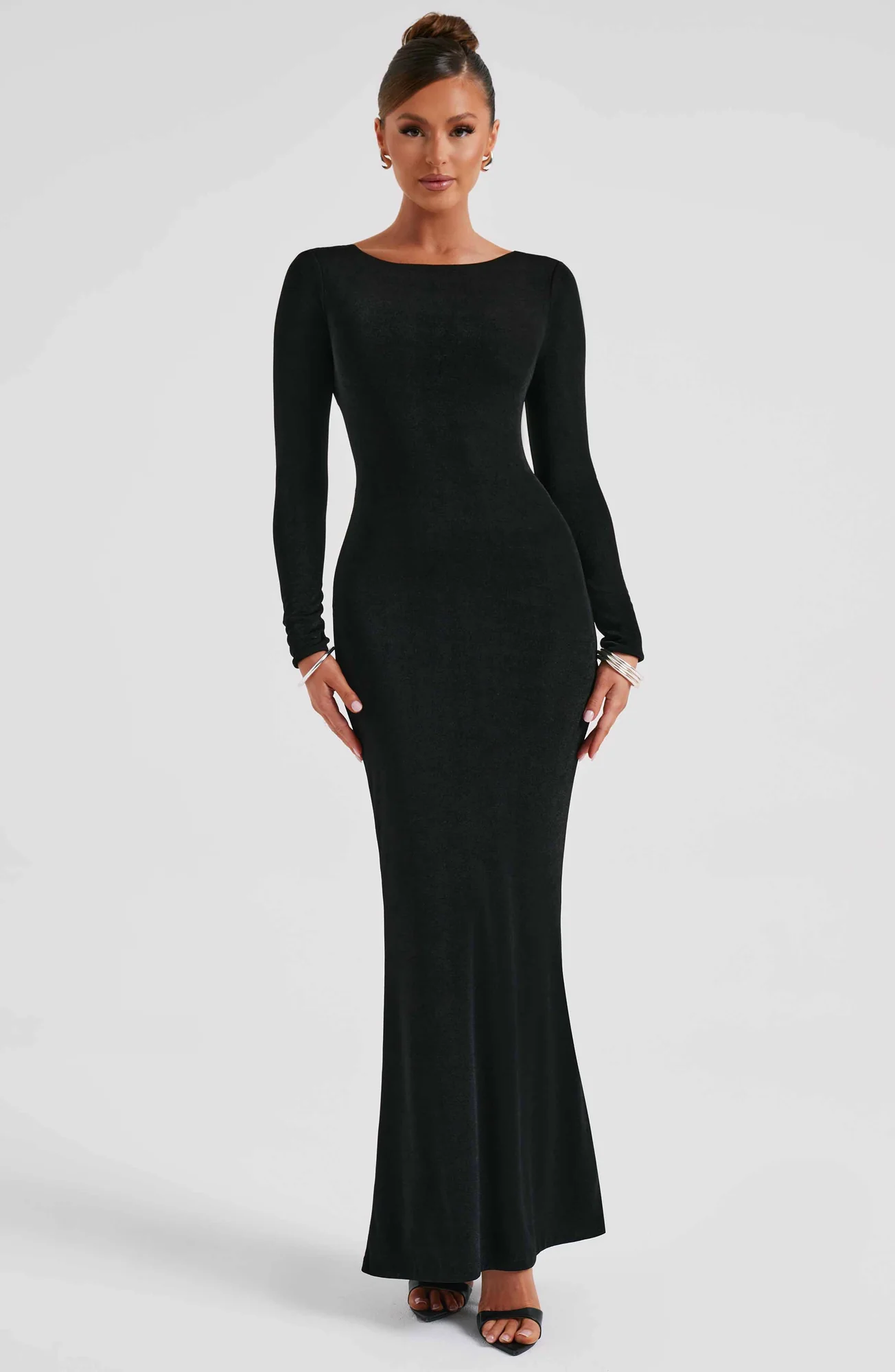 Black Anastassia Maxi Dress - Premium Body Sculpting and Low Back Detail