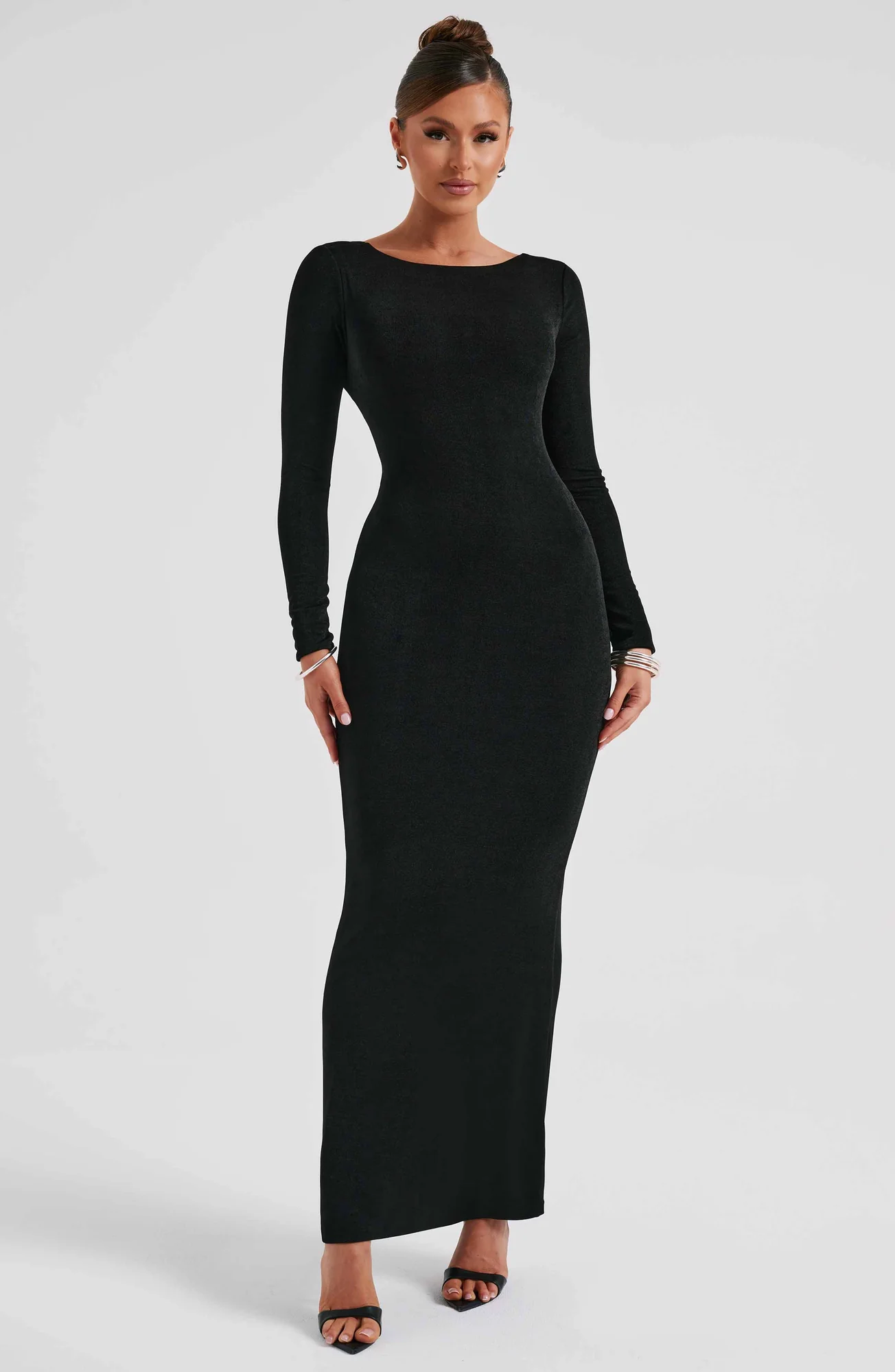 Black Anastassia Maxi Dress - Premium Body Sculpting and Low Back Detail