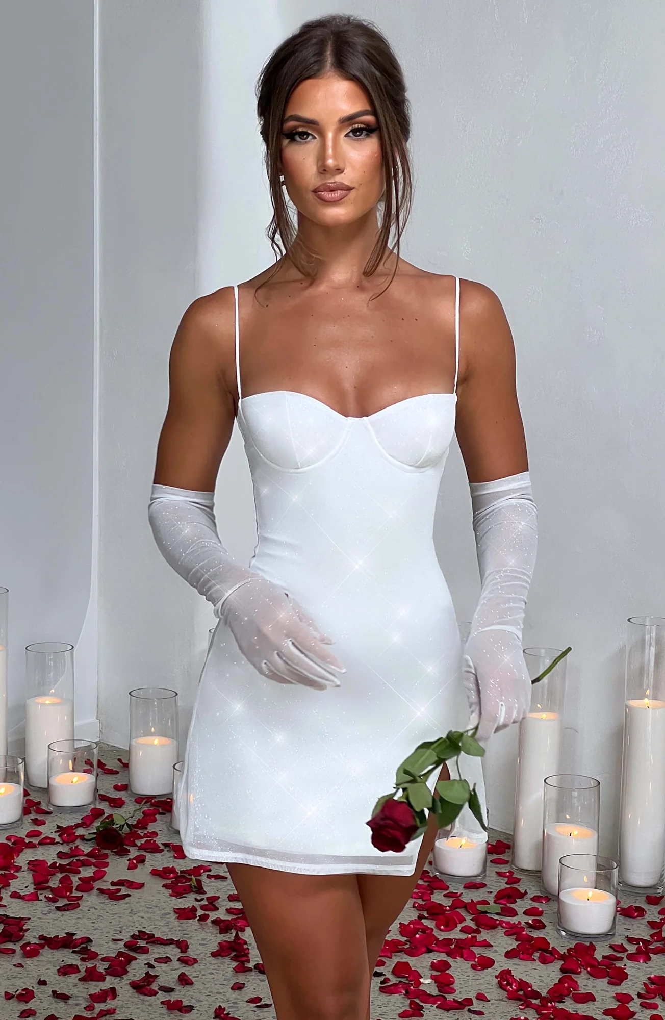 Ivory Sparkle Elbow-Length Pixie Gloves - Lightweight Sheer Accessories