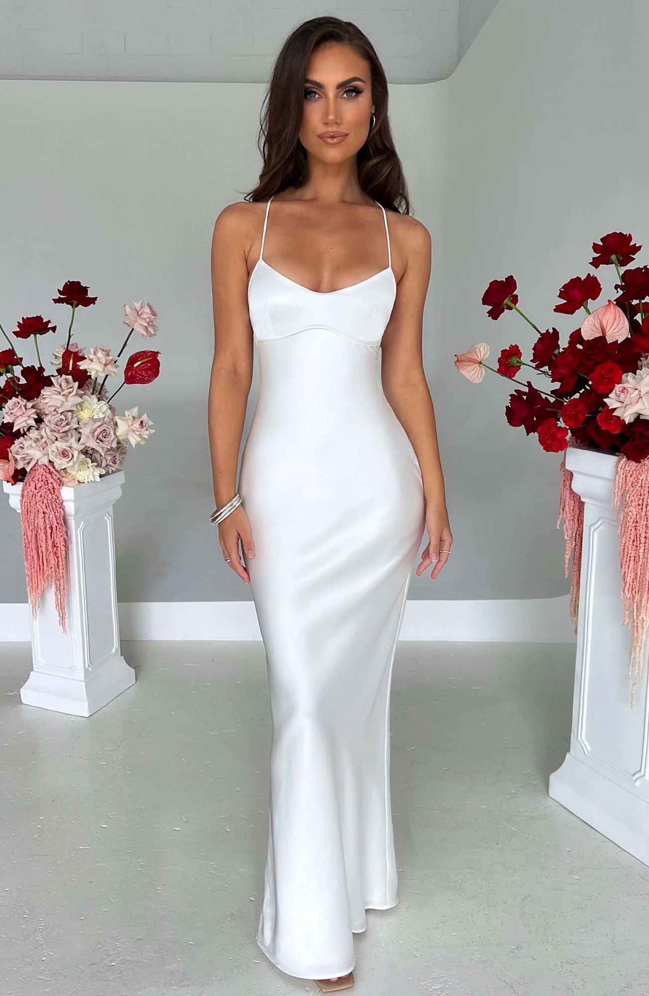 Ivory Satin Maxi Dress for Women - Elegant Evening Gown