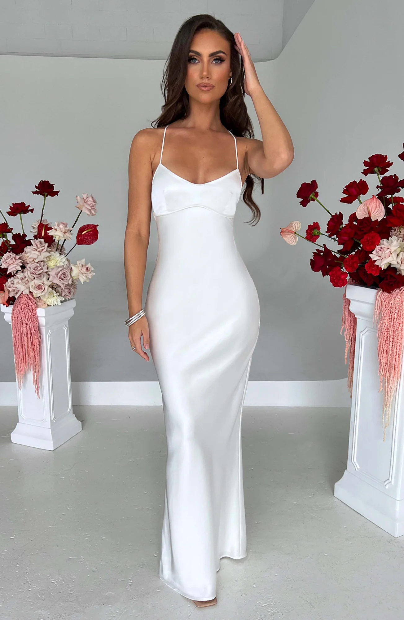 Ivory Satin Maxi Dress for Women - Elegant Evening Gown