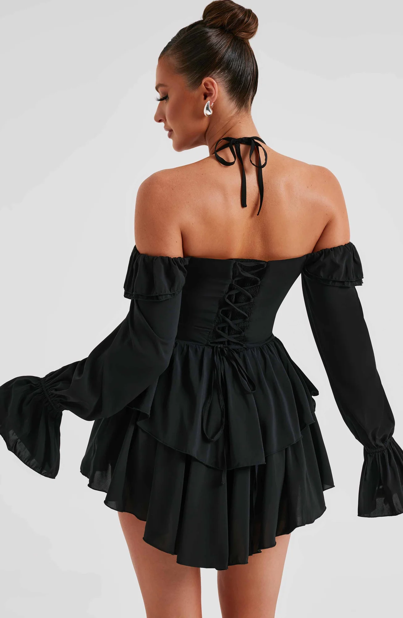 Black Frilly Off-Shoulder Jumpsuit with Ruffle Details