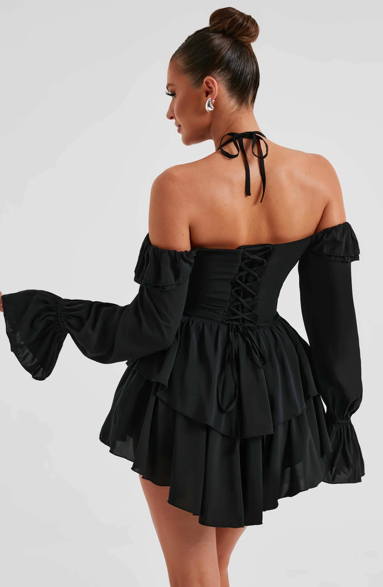 Black Frilly Off-Shoulder Jumpsuit with Ruffle Details