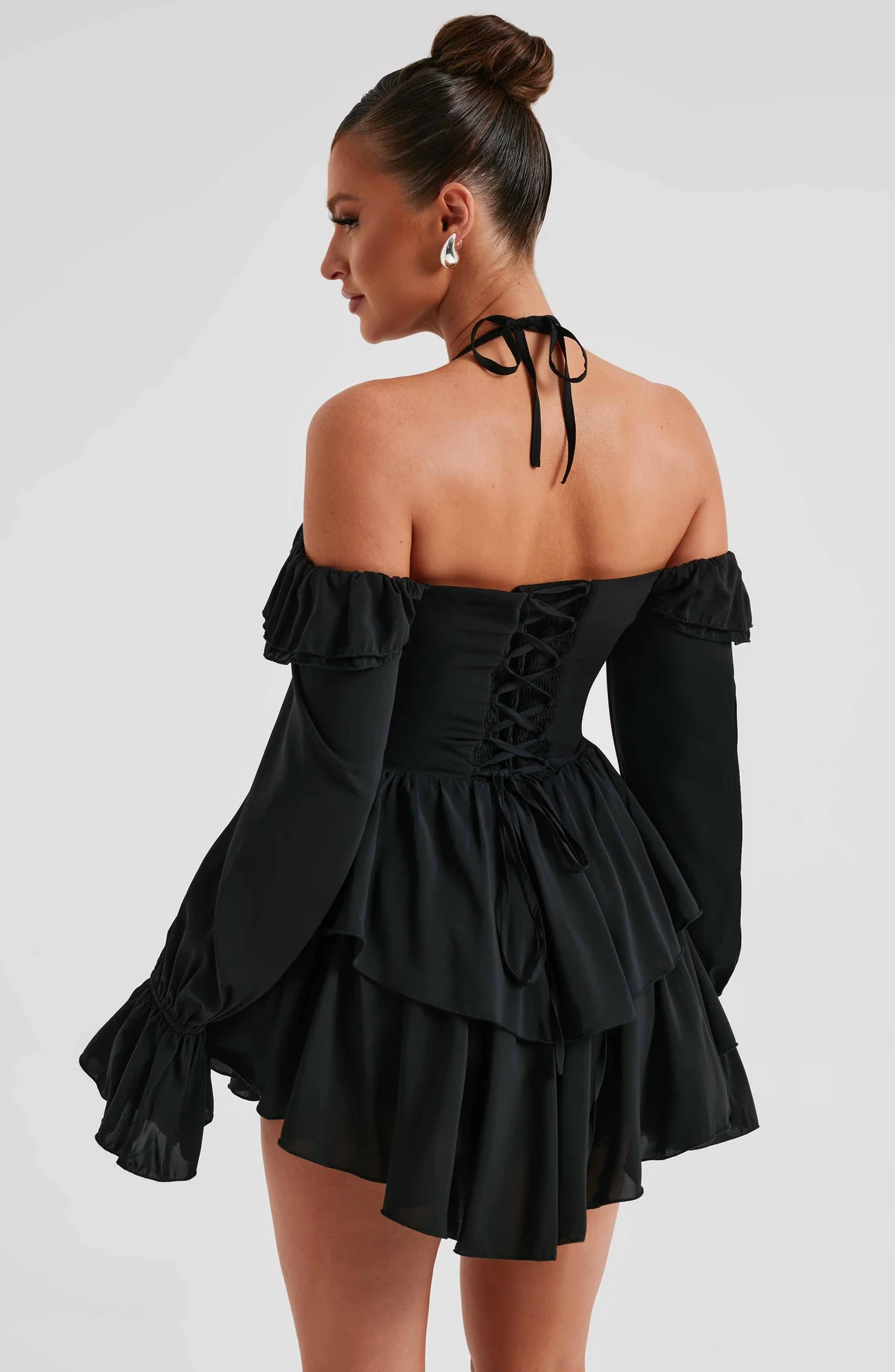 Black Frilly Off-Shoulder Jumpsuit with Ruffle Details