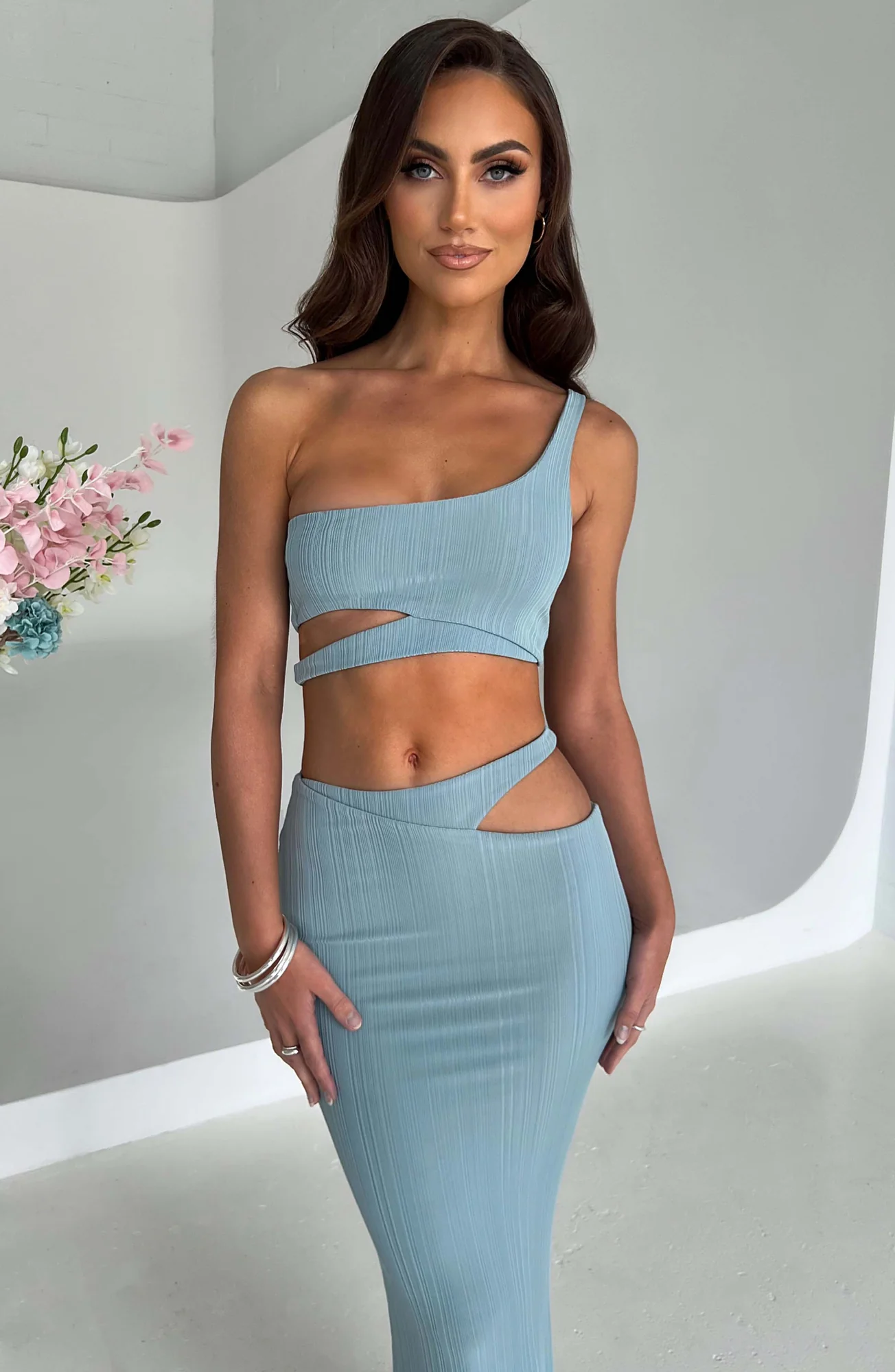 Steel Ribbed One Shoulder Crop Top - Kaela Style