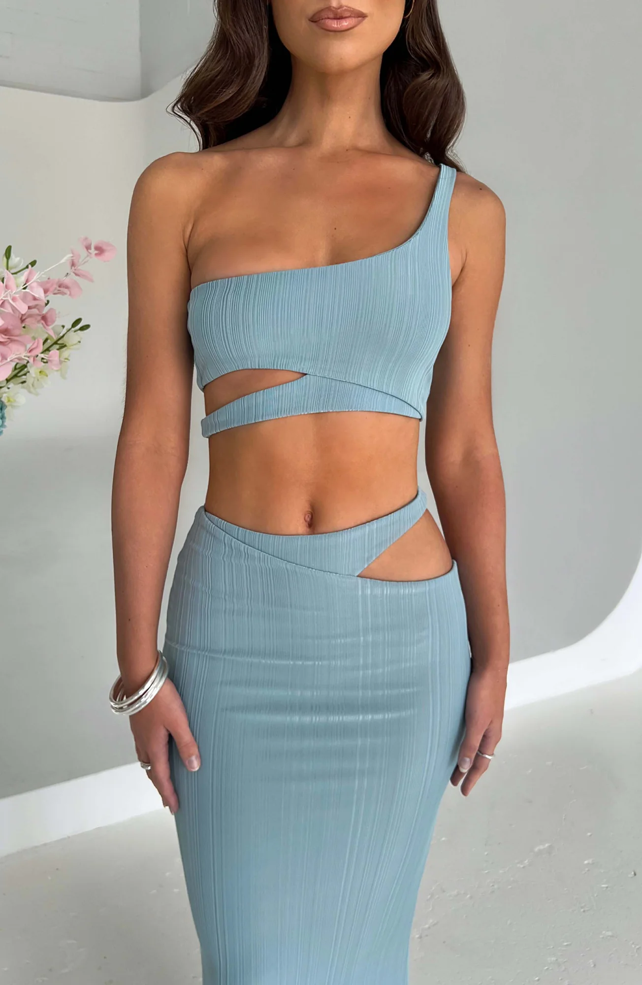 Steel Ribbed One Shoulder Crop Top - Kaela Style