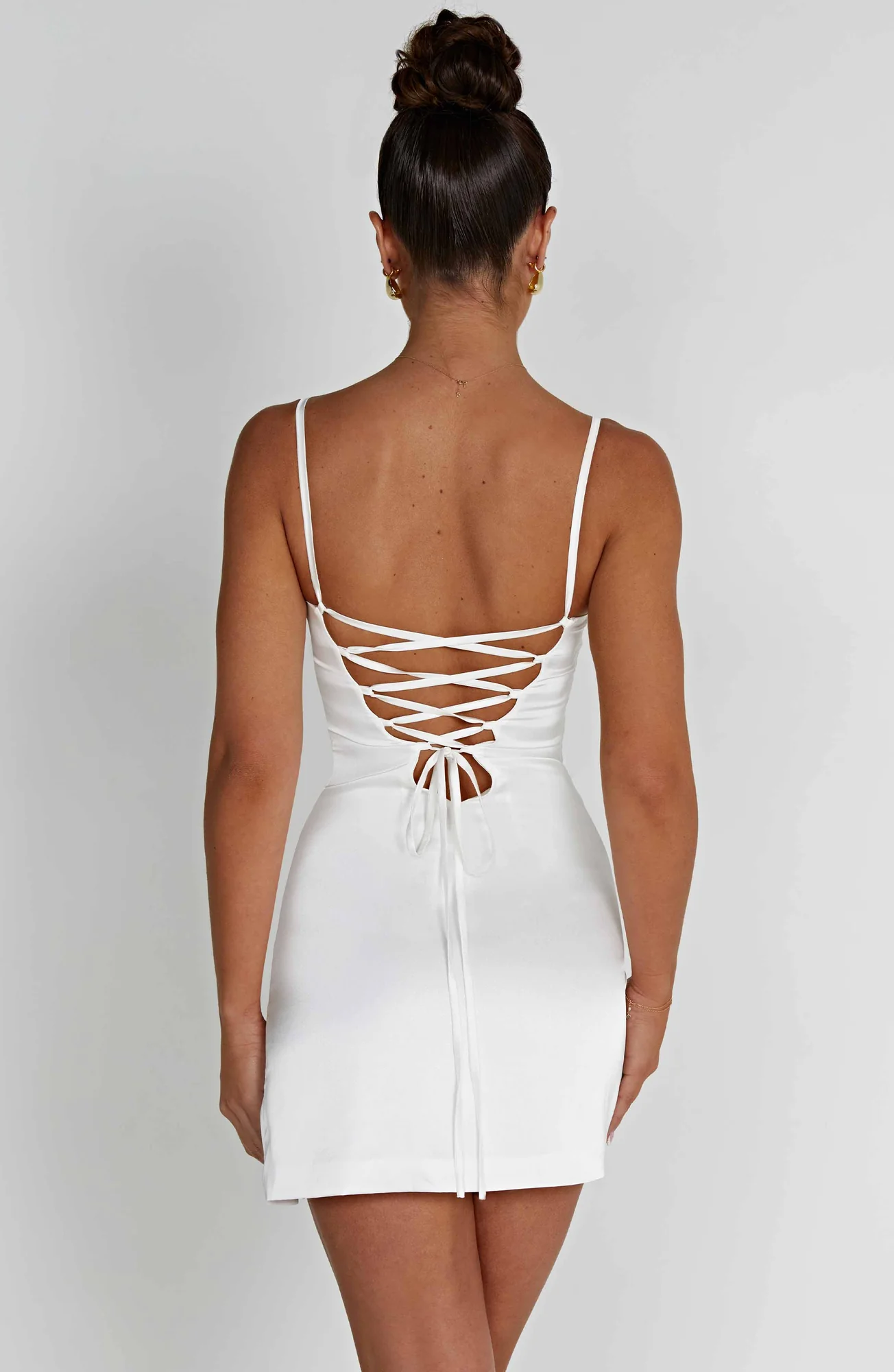 Luxurious Ivory Stretch Satin Halterneck Mini Dress