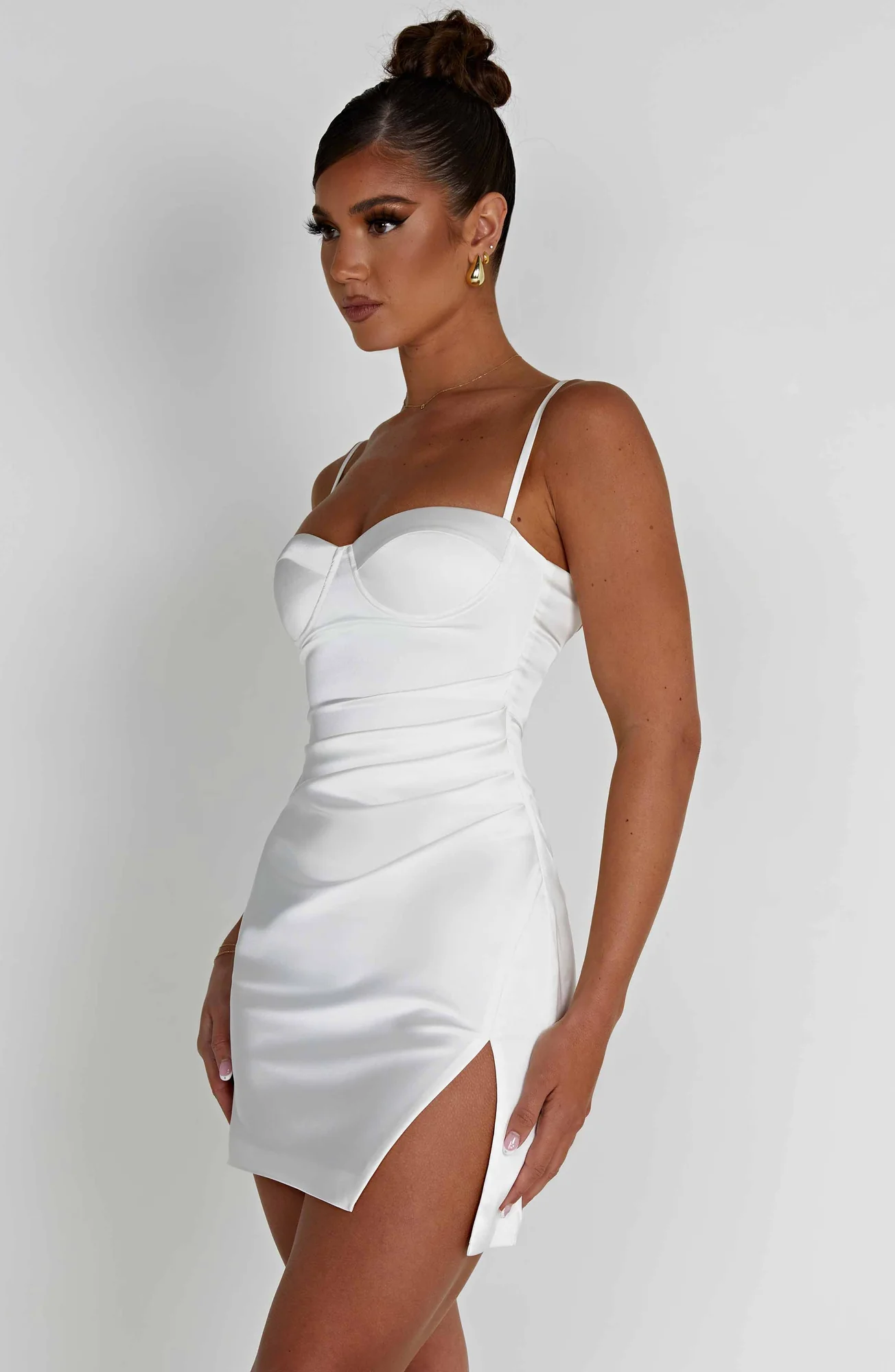 Luxurious Ivory Stretch Satin Halterneck Mini Dress