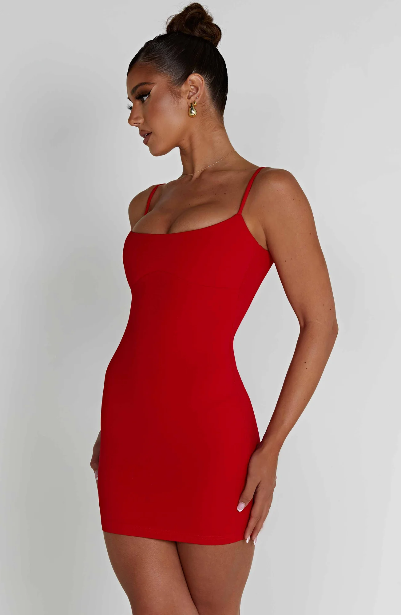 Red Stretch Crepe Mini Bodycon Dress