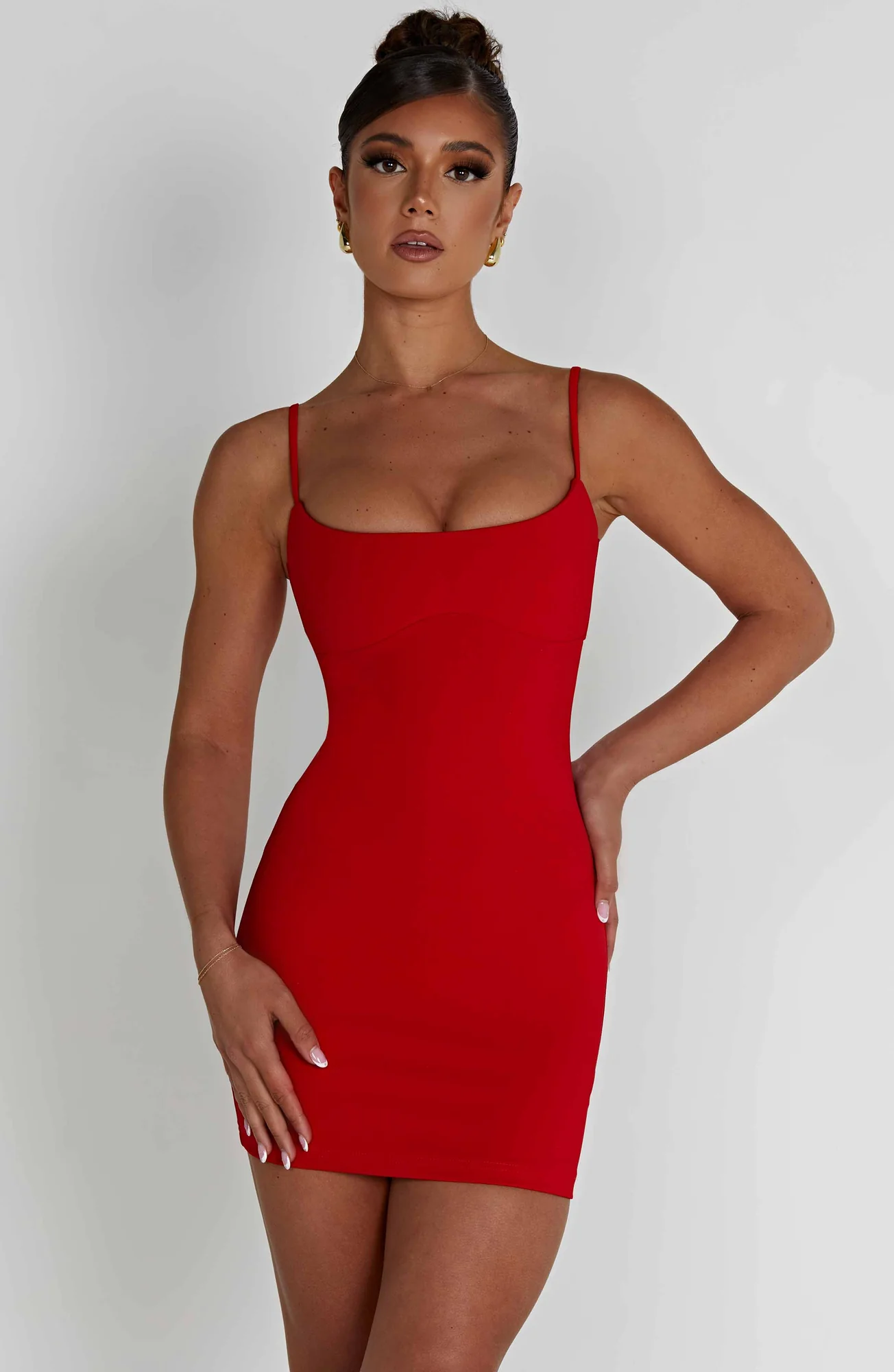 Red Stretch Crepe Mini Bodycon Dress